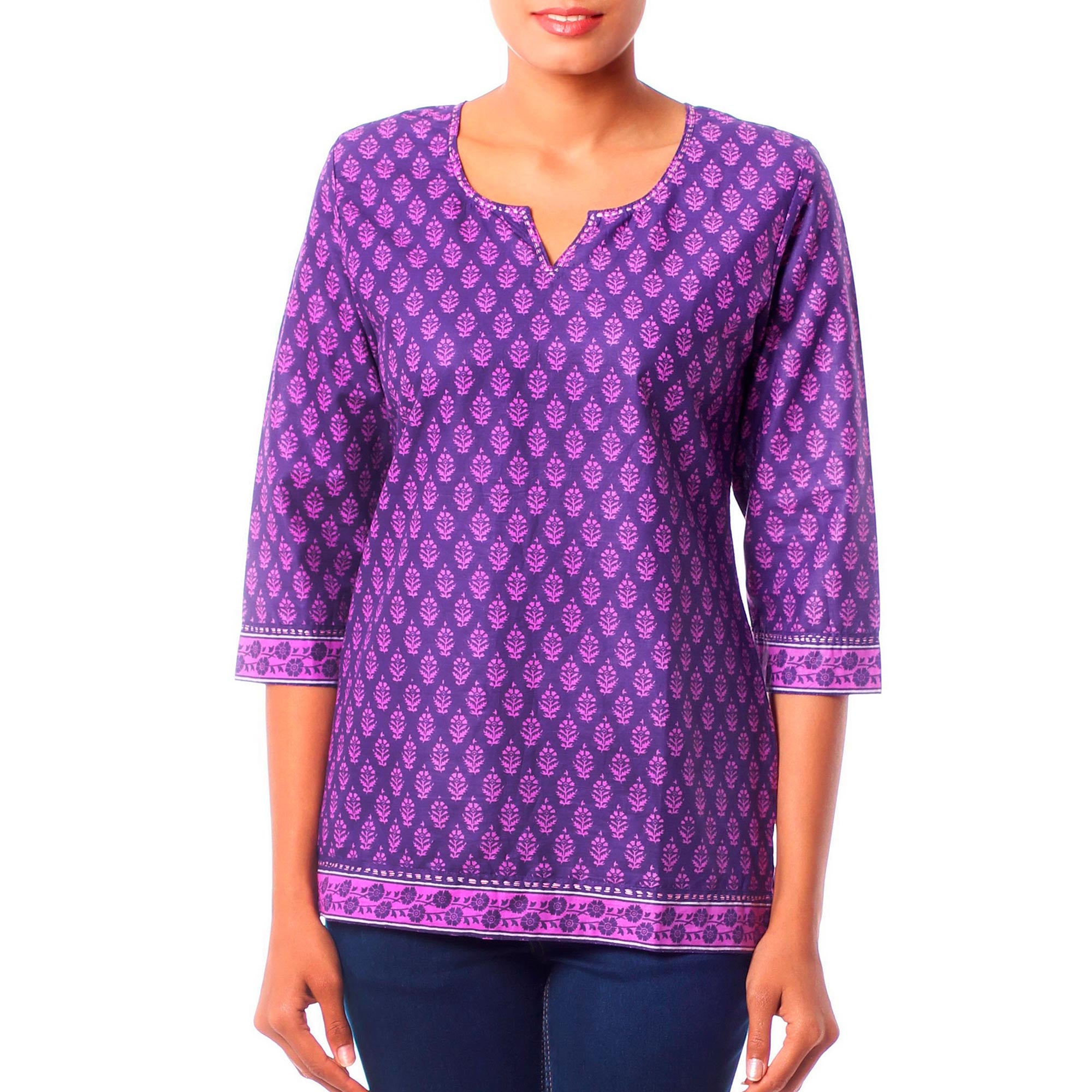 Premium Radiant Orchid Cotton Tunic - Handmade Fair Trade