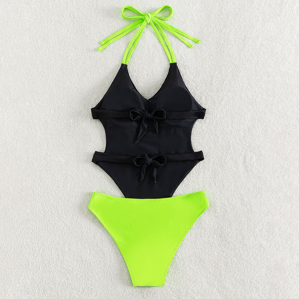 Premium Neon Green Butterfly Cutout Monokini - Ultimate Low Back One-Piece Swimsuit