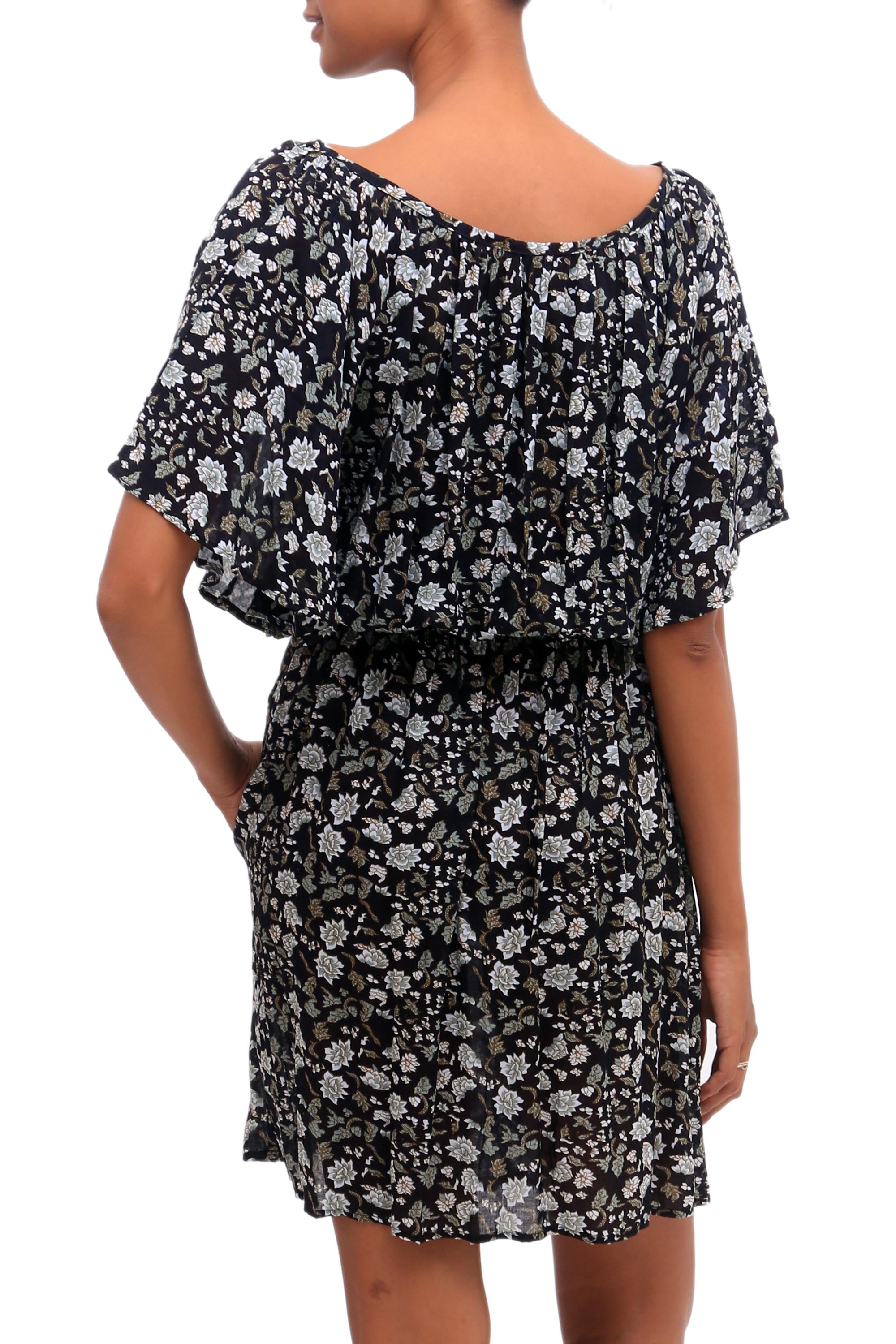 Premium Venus Flowers Floral Print Rayon Dress from Bali - Ultimate Summer Style