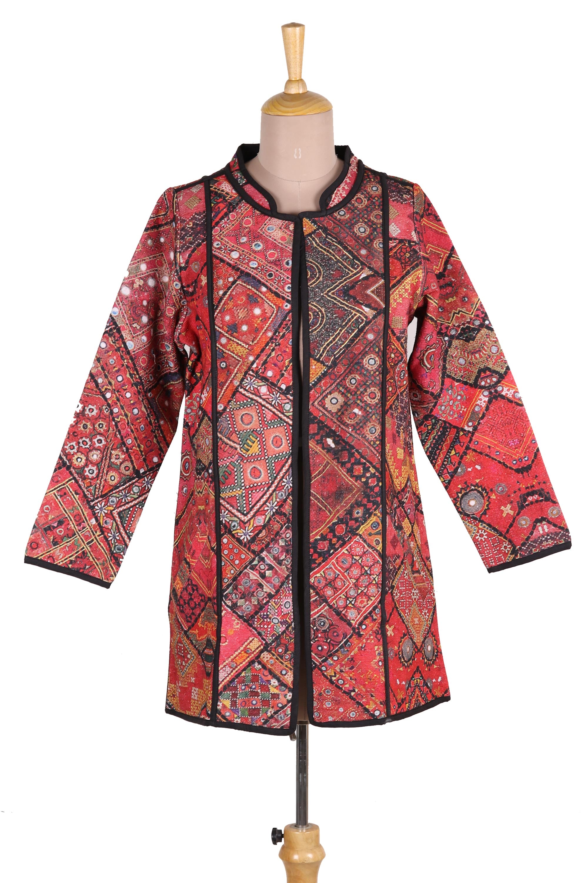 Premium Patchwork Cotton Jacket with Vibrant Indian Motifs