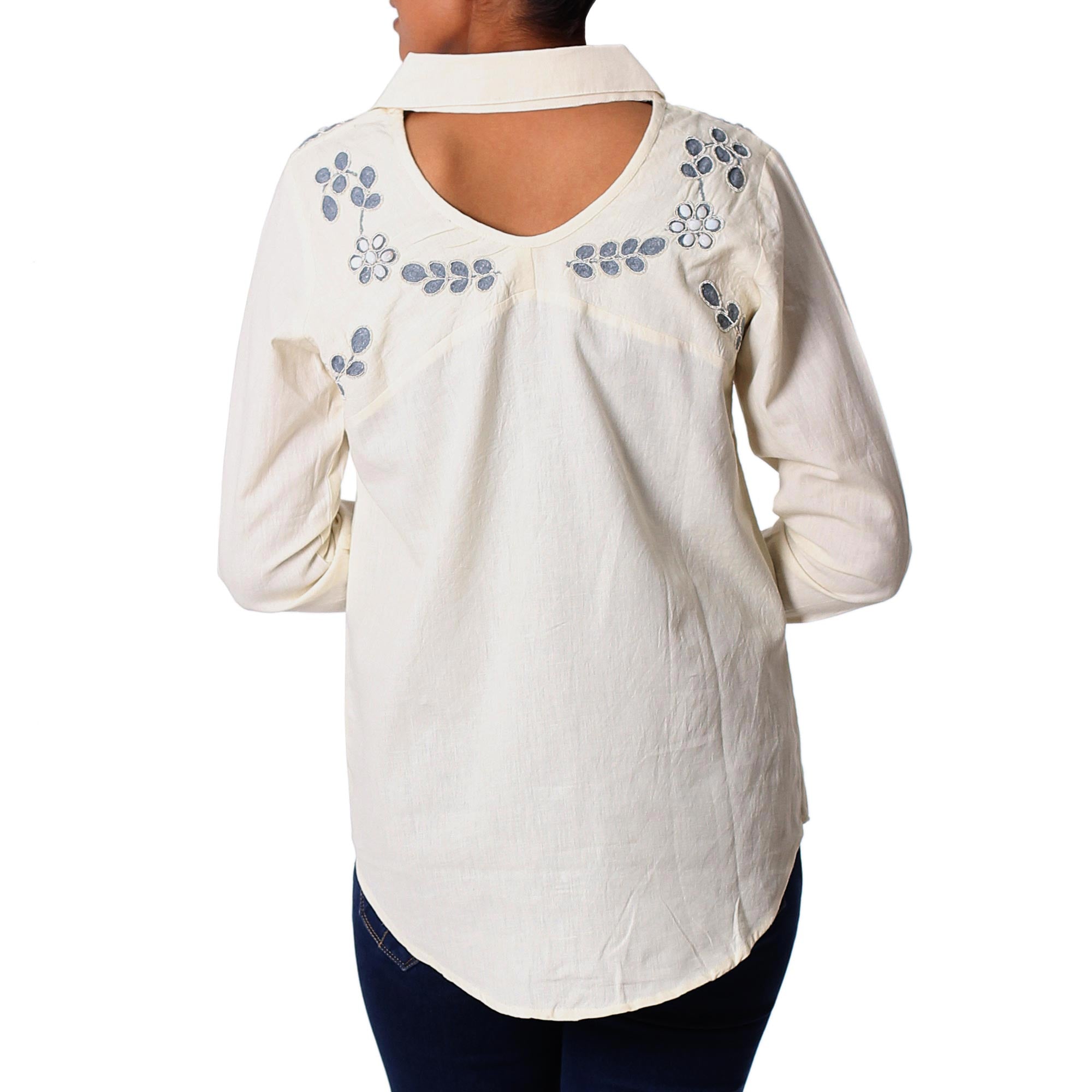 Premium Ivory Cotton Viscose Tunic with Beaded Embroidery | Modern Elegance