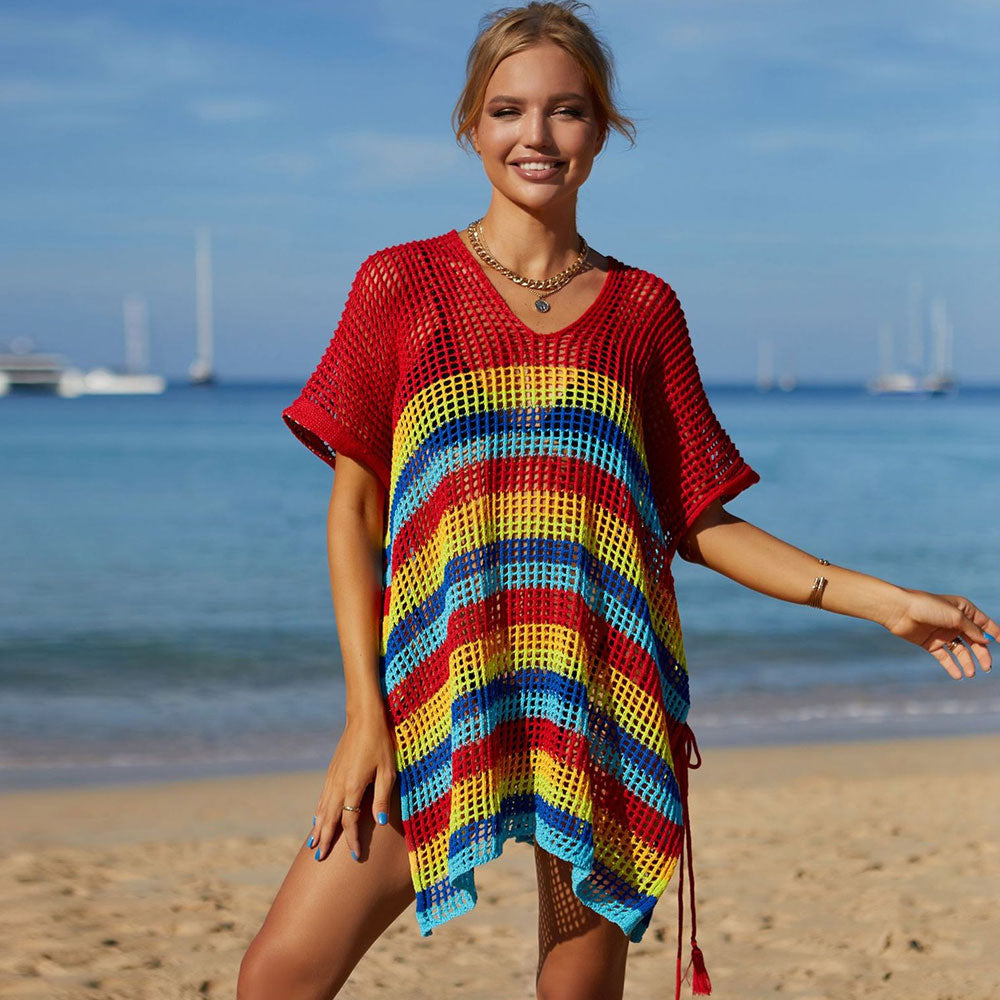 Ultimate Summer Rainbow Striped Boho Beach Tunic Cover-Up