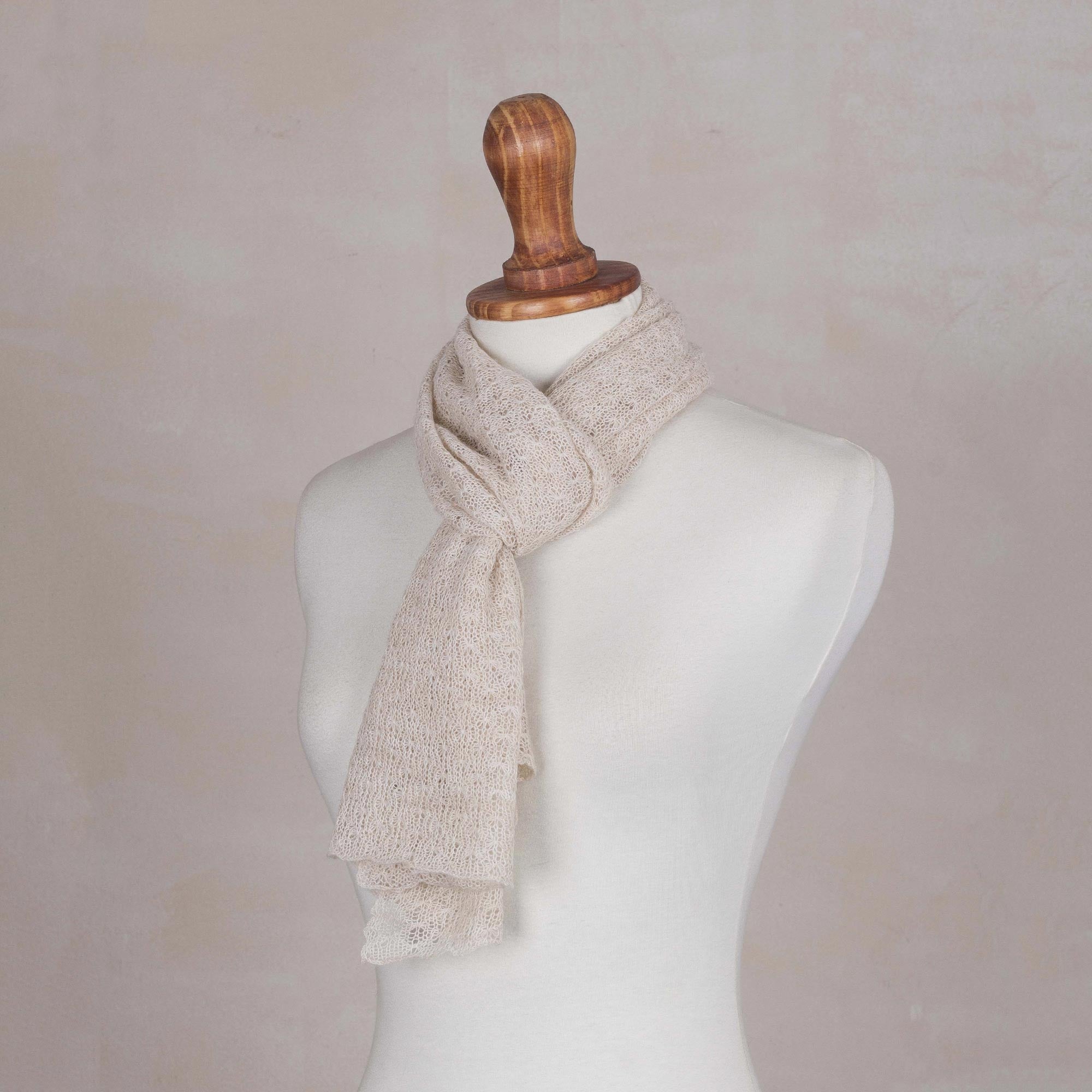 Premium Champagne Gossamer 100% Baby Alpaca Wrap Scarf – Handcrafted Luxury from Peru