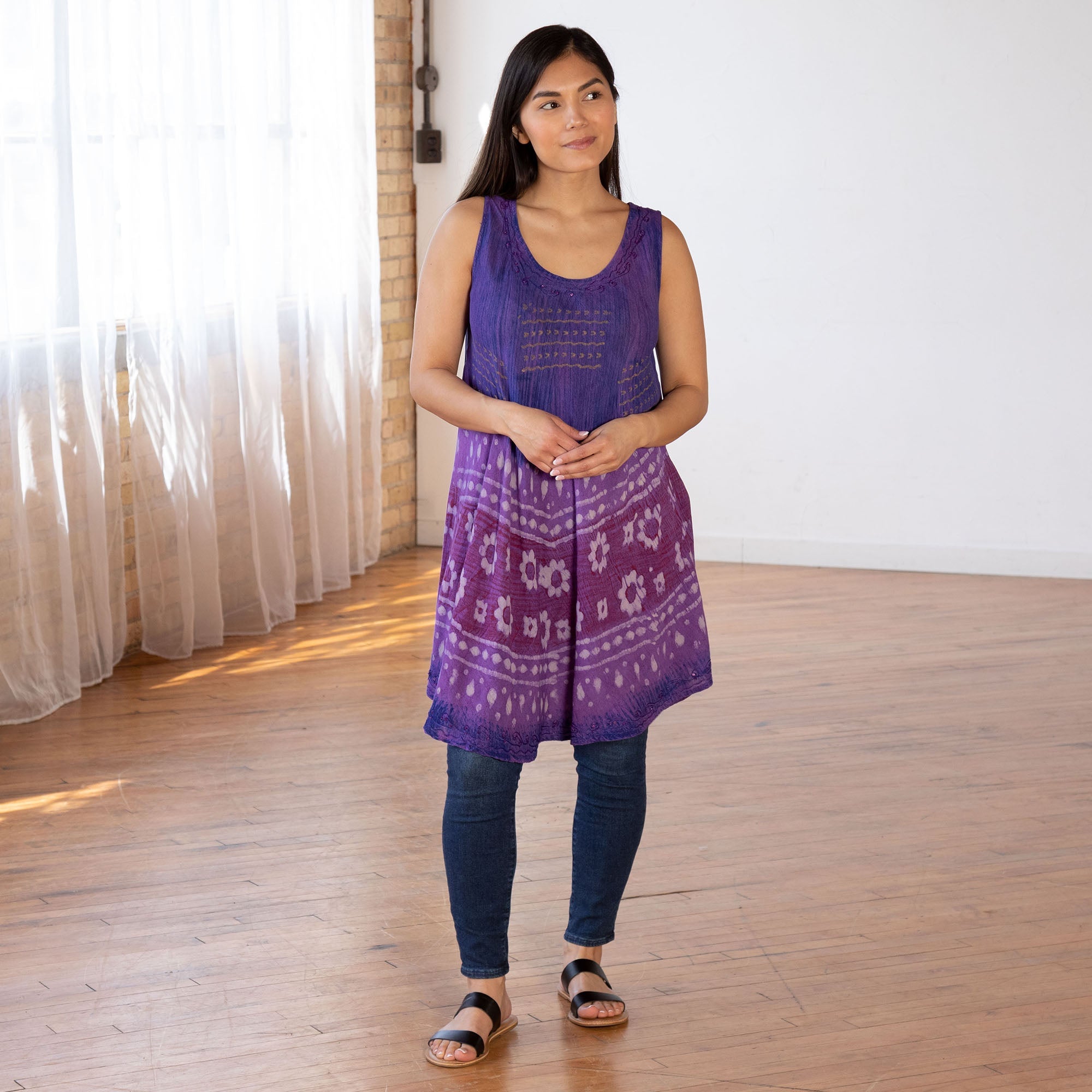 Premium Purple Haze Handcrafted Sleeveless Tunic – Relaxed Boho Style