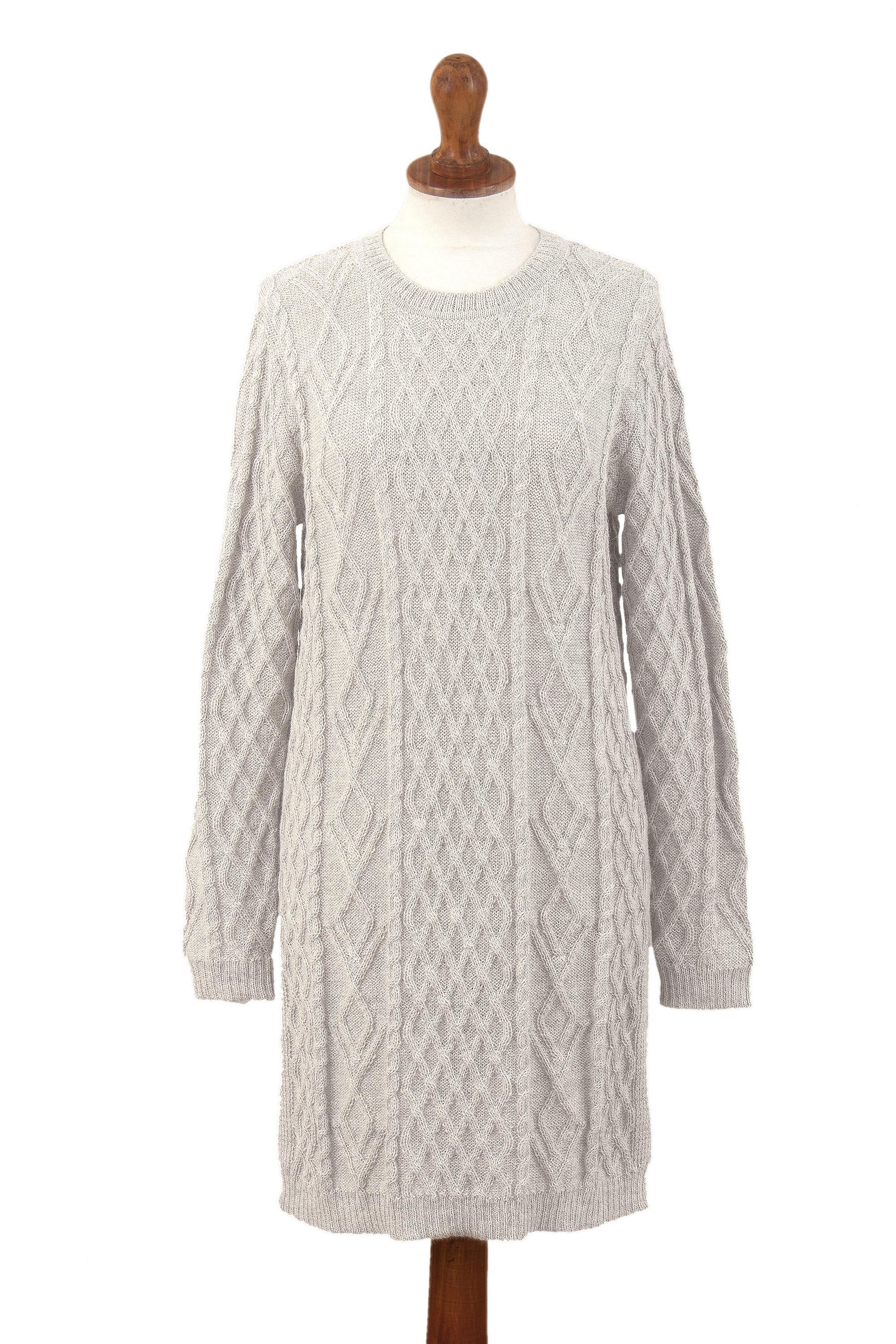 Premium Grey Baby Alpaca Longline Tunic Sweater Dress