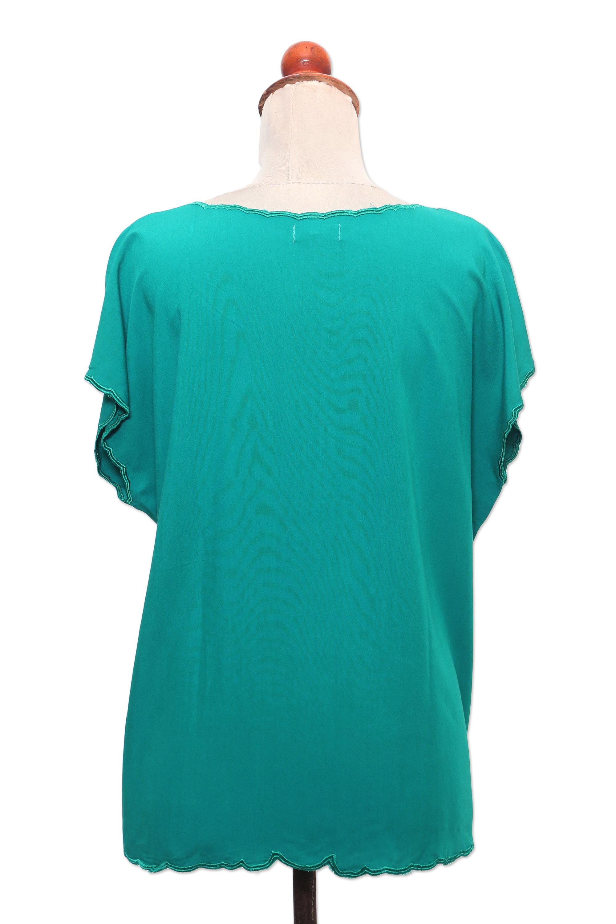 Premium Timeless Tee - Green Short-Sleeved Rayon Blouse by Made Suciati