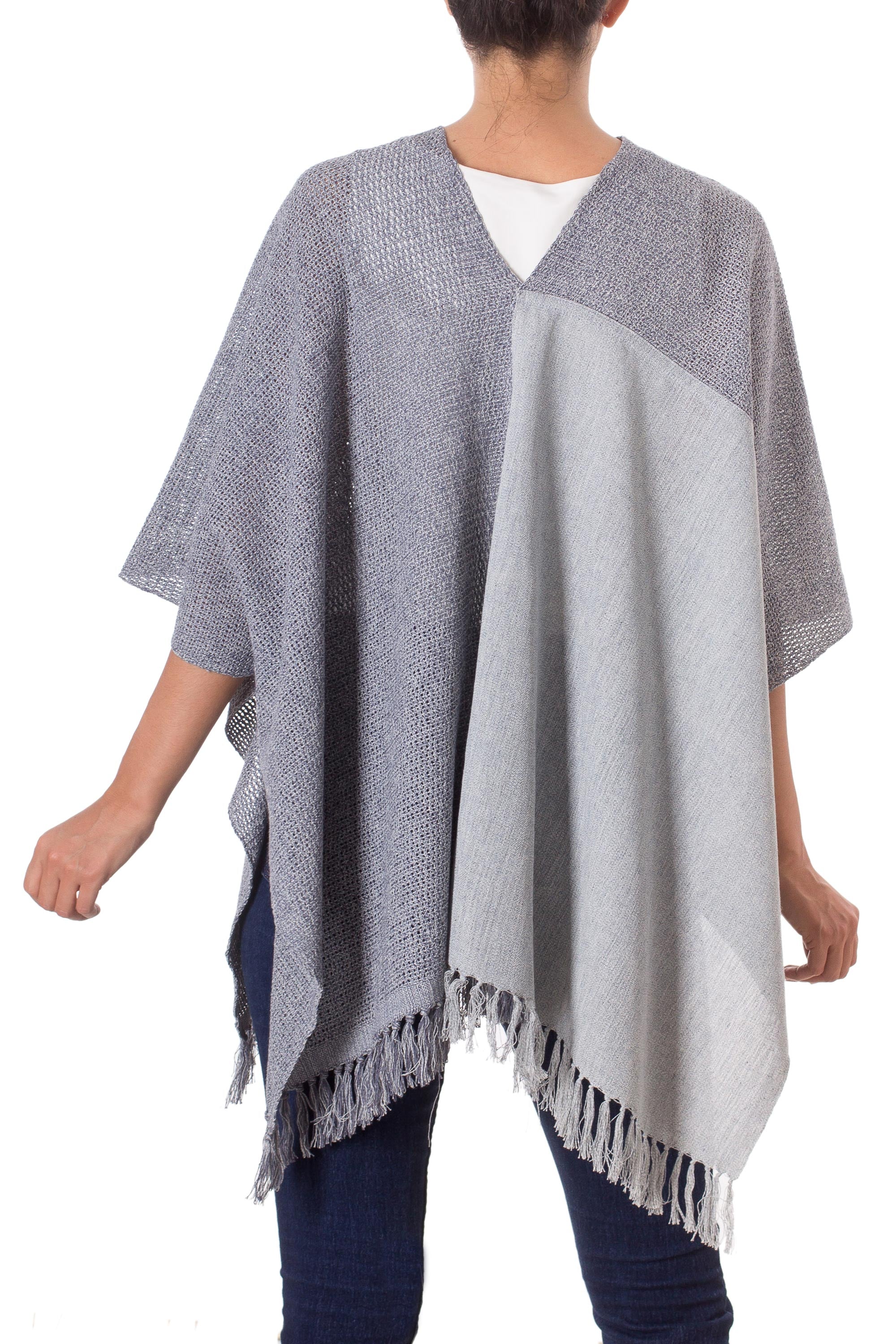 Premium Guatemalan Handwoven Poncho - Natural & Recycled Cotton