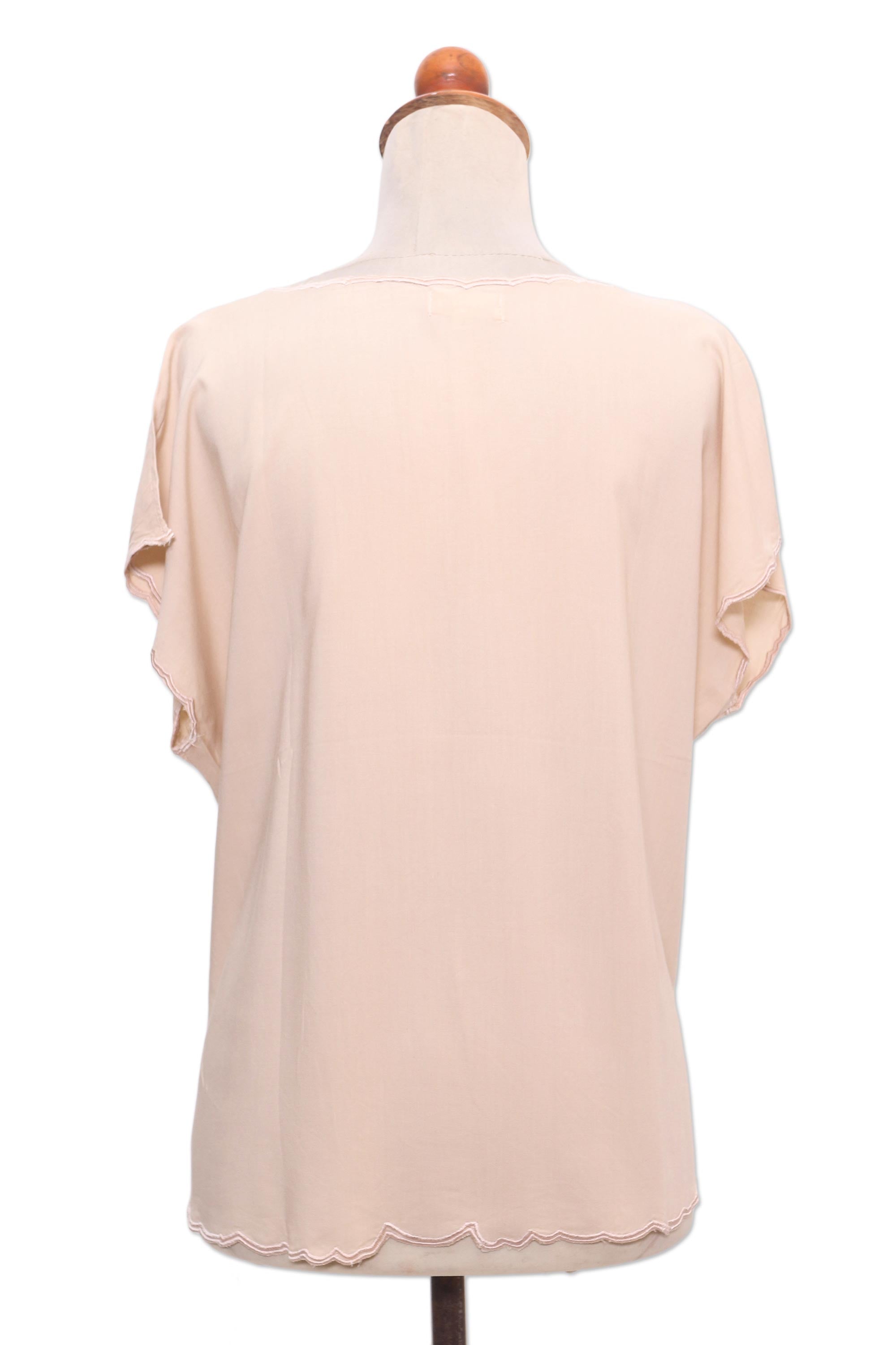 Premium Timeless Tee: Ivory Rayon Blouse with Artisan Embroidery