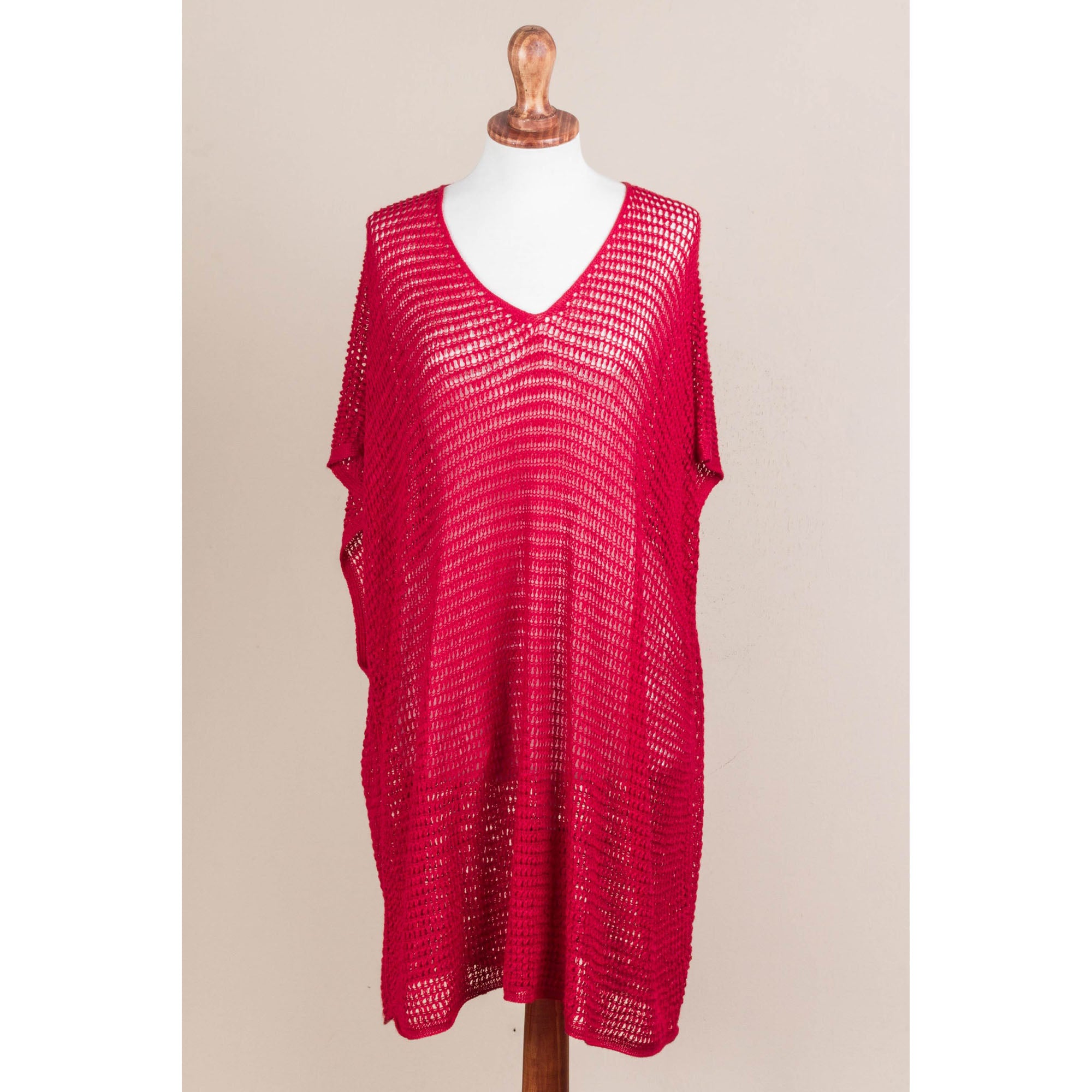 Premium Red Dreamcatcher Knit Tunic - Handmade in Peru