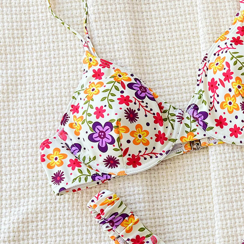 Premium Boho Floral Push-Up Bikini Set with Adjustable Straps