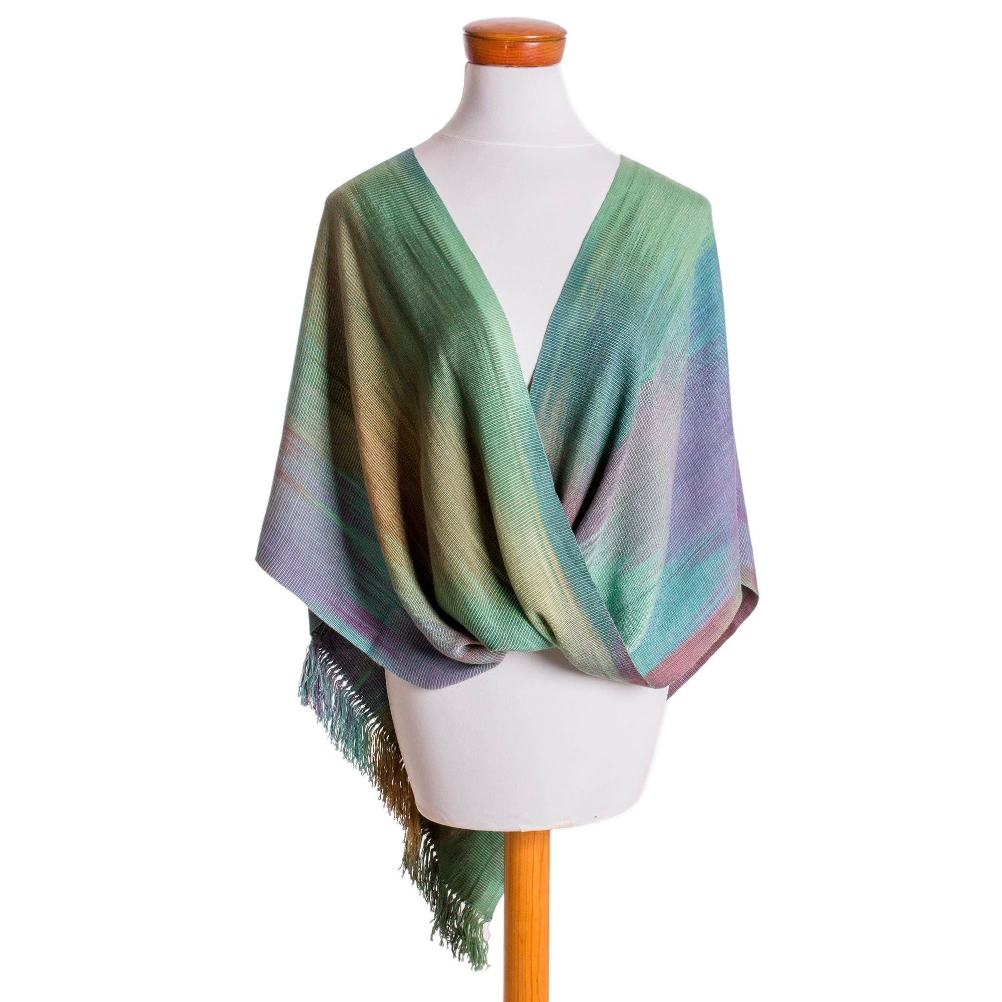 Premium Handwoven Rayon Poncho - Asymmetric Design from Guatemala