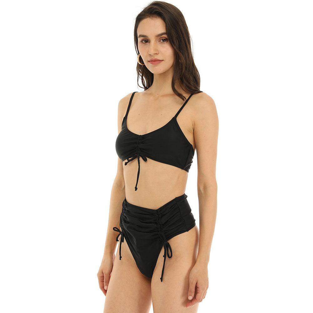 Premium Ruched Drawstring High Waist Thong Bikini Set