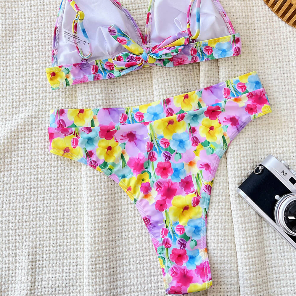 Premium Romantic Floral High-Waist Brazilian Bikini Set