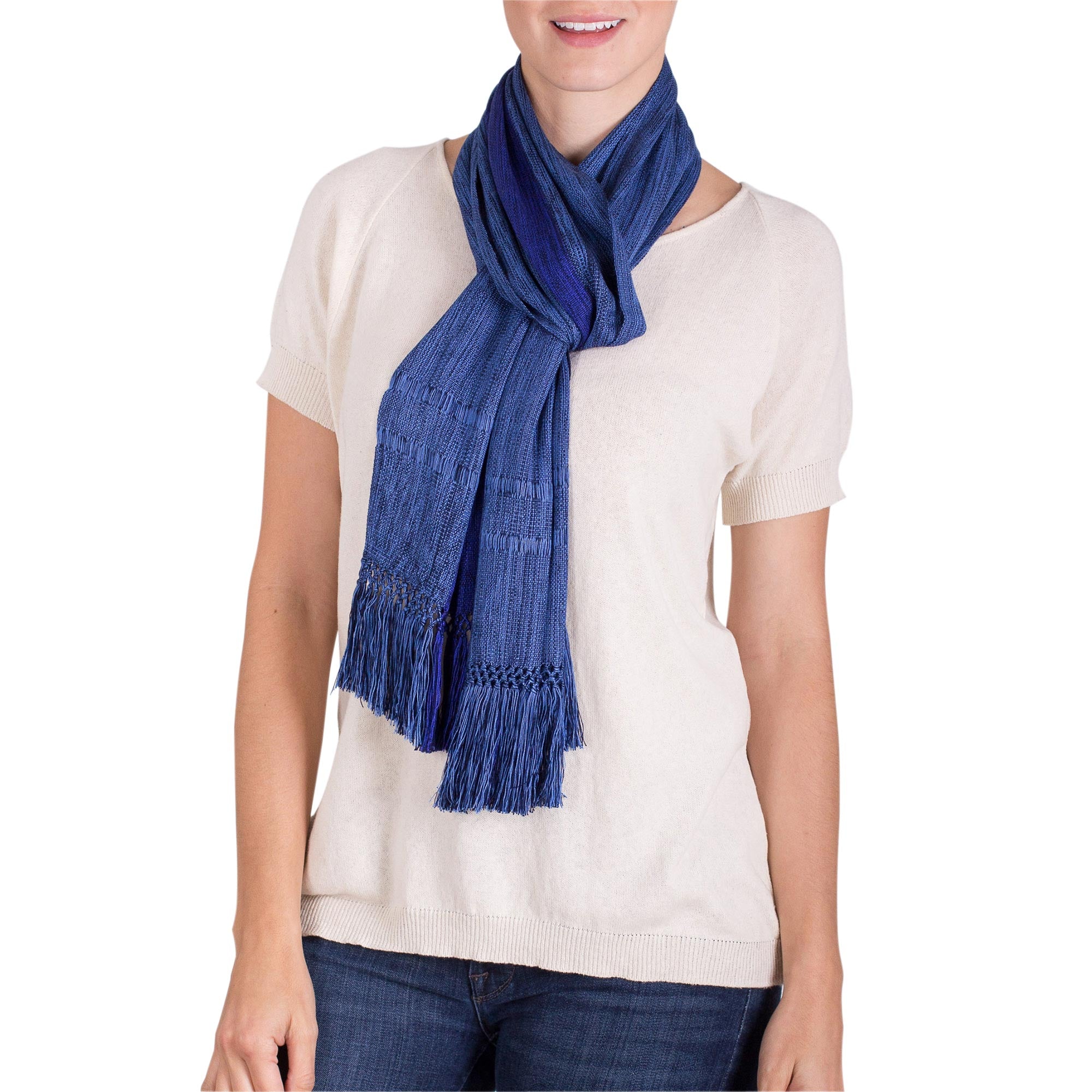 Premium Loom-Woven Blue Striped Rayon Scarf - Inspired by November Skies