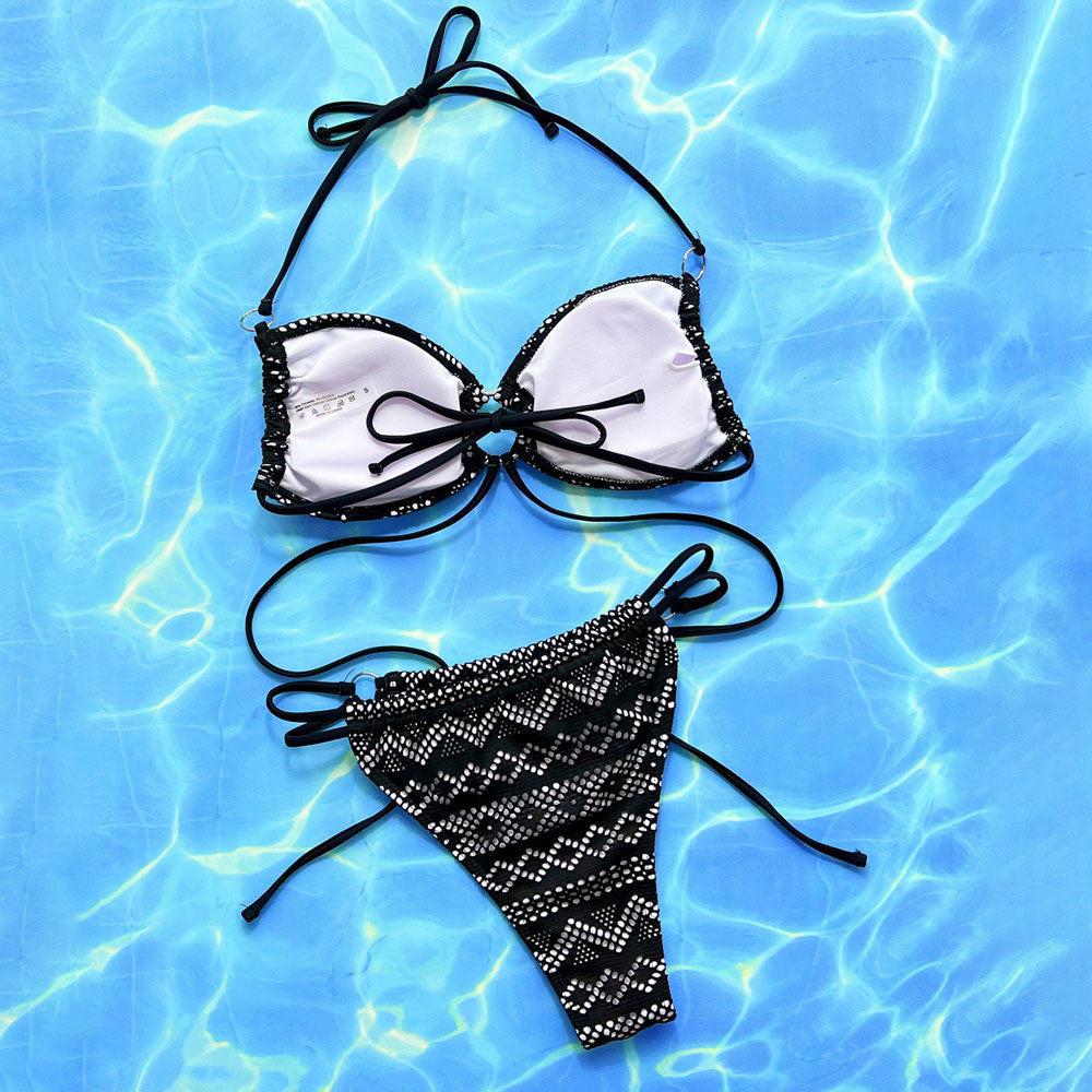 Premium Laser-Cut Geometric Wrap Bikini Set - Chic O-Ring Design