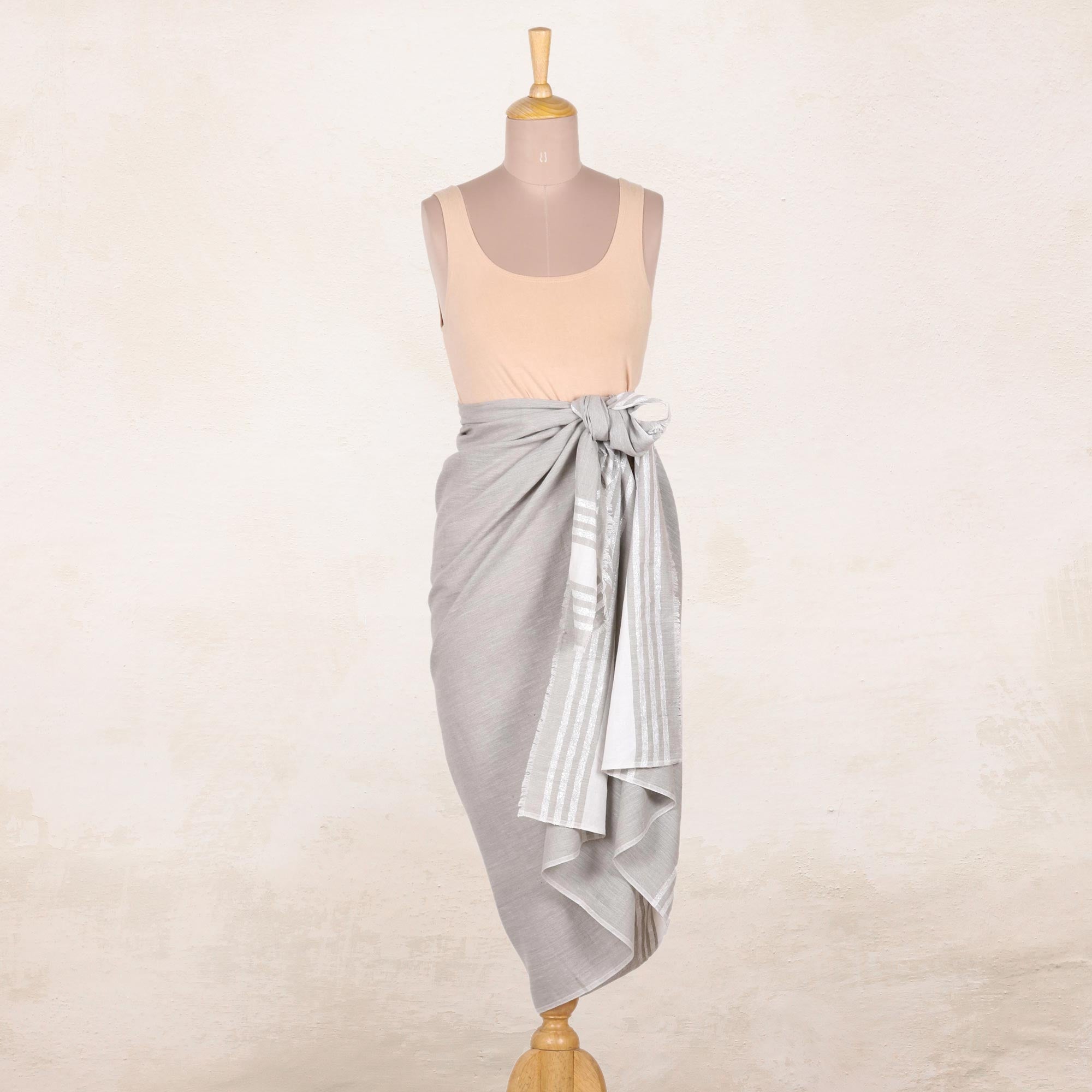 Premium Handwoven Sage Striped Cotton Sarong - Artisan Crafted in India