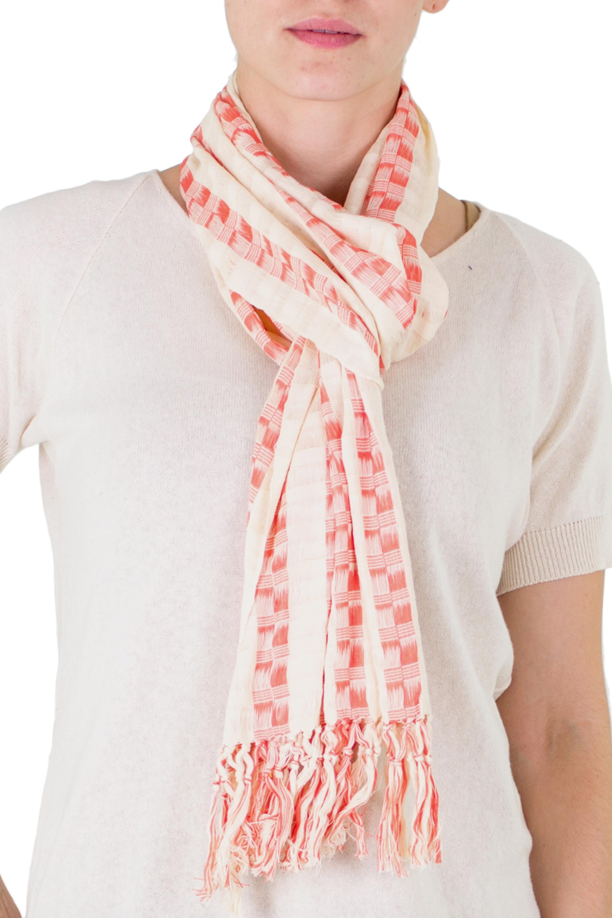 Premium Multicolor Salmon Cotton Scarf - Handmade in Guatemala