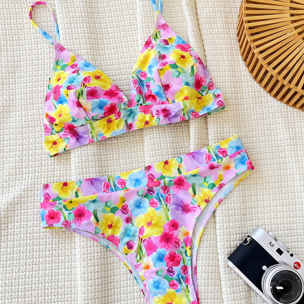 Premium Romantic Floral High-Waist Brazilian Bikini Set