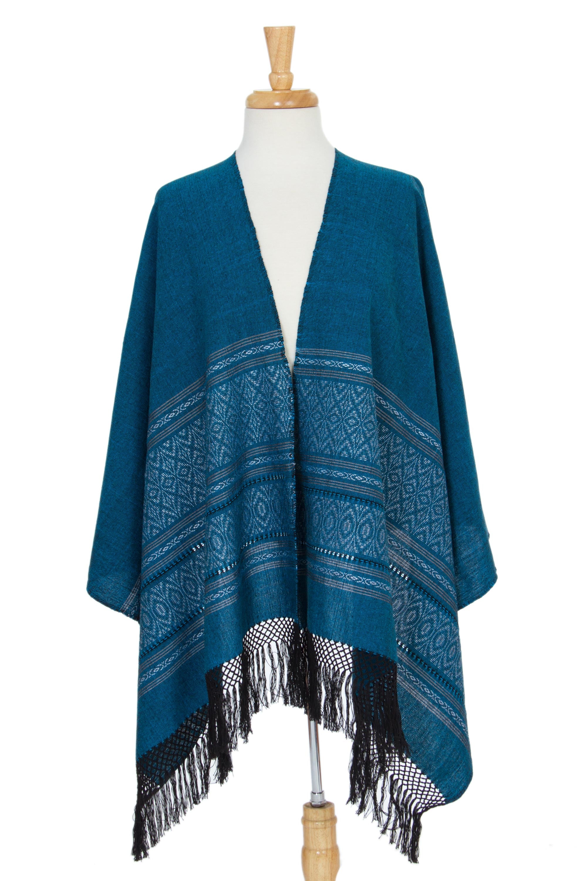 Premium Blue Zapotec Rebozo Shawl - Handcrafted Elegance