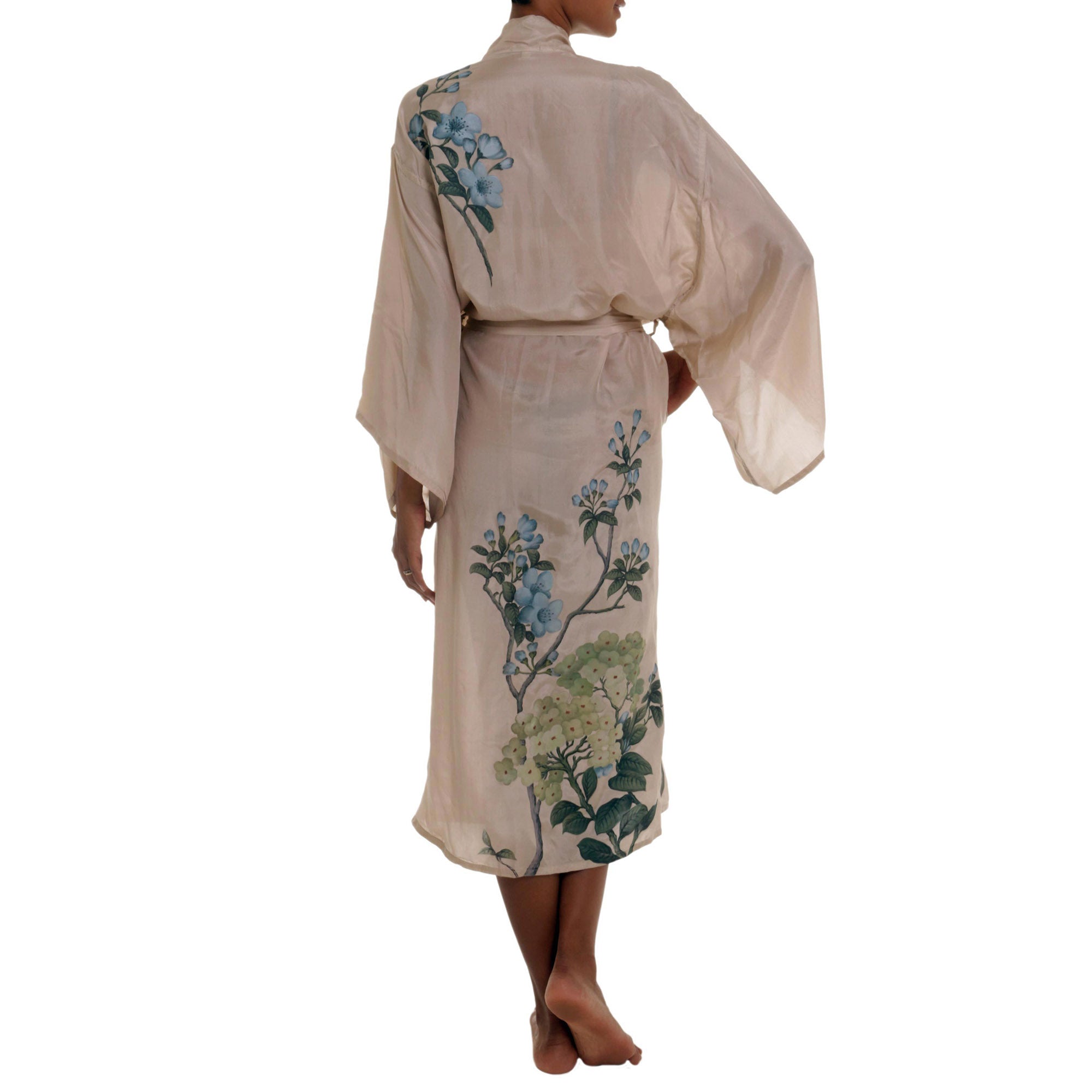 Premium Azure Blossoms Silk Robe - Ultimate Luxury