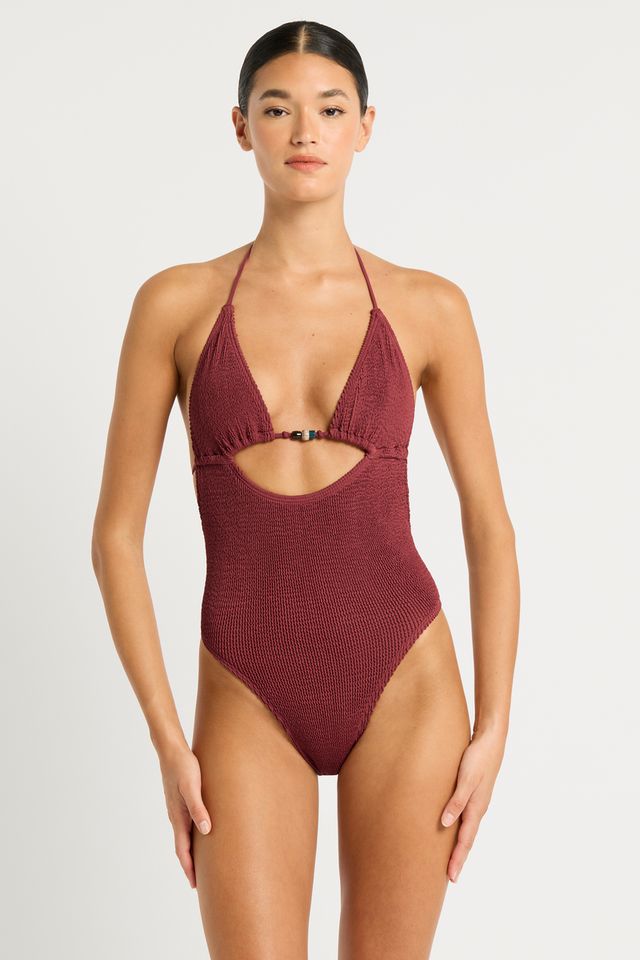 Premium Carmine Recycled Beaded One-Piece Swimsuit by Bond-Eye