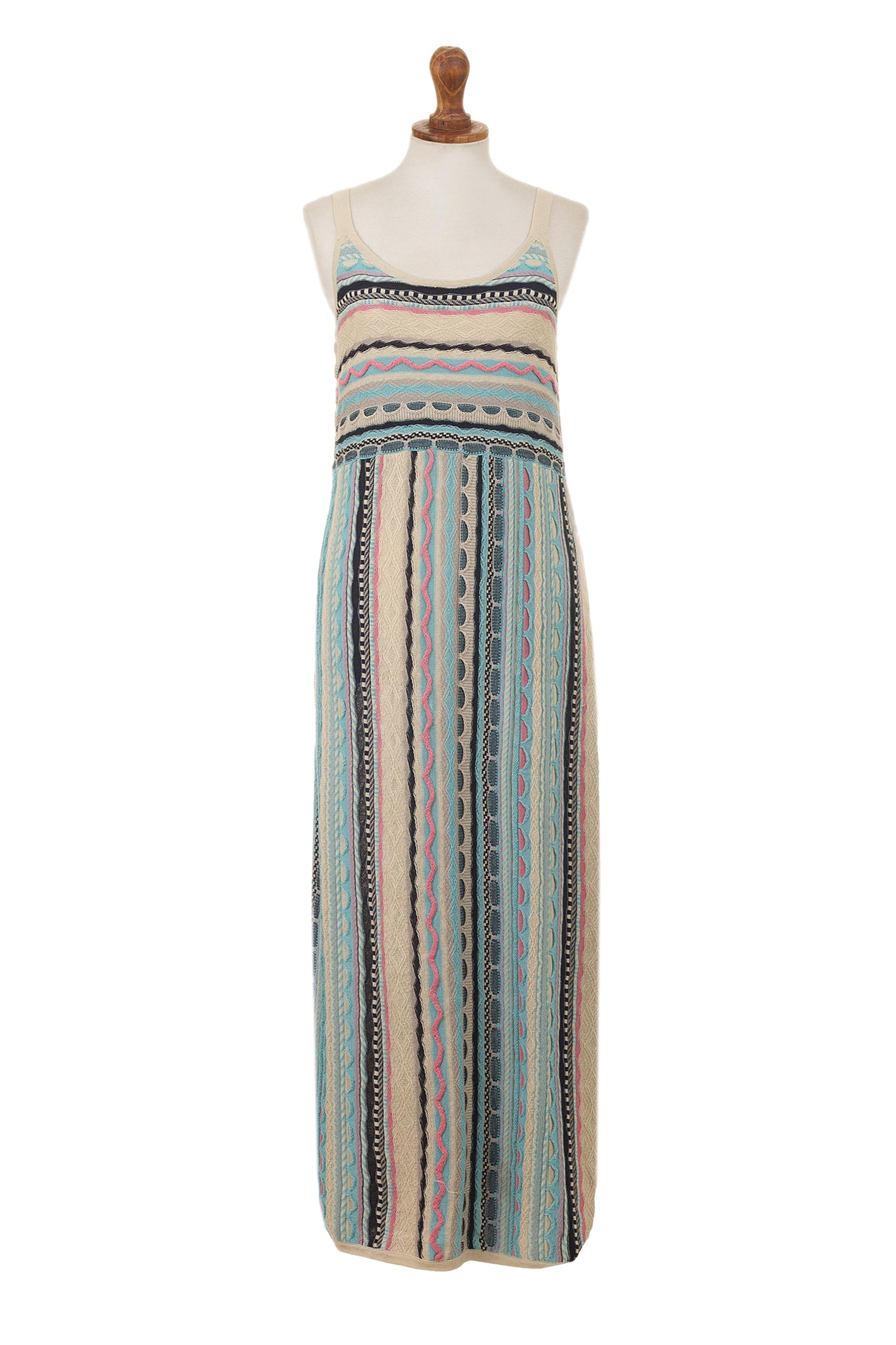 Ultimate Bohemian Princess Cotton Maxi Dress - Ivory & Pastel Stripes