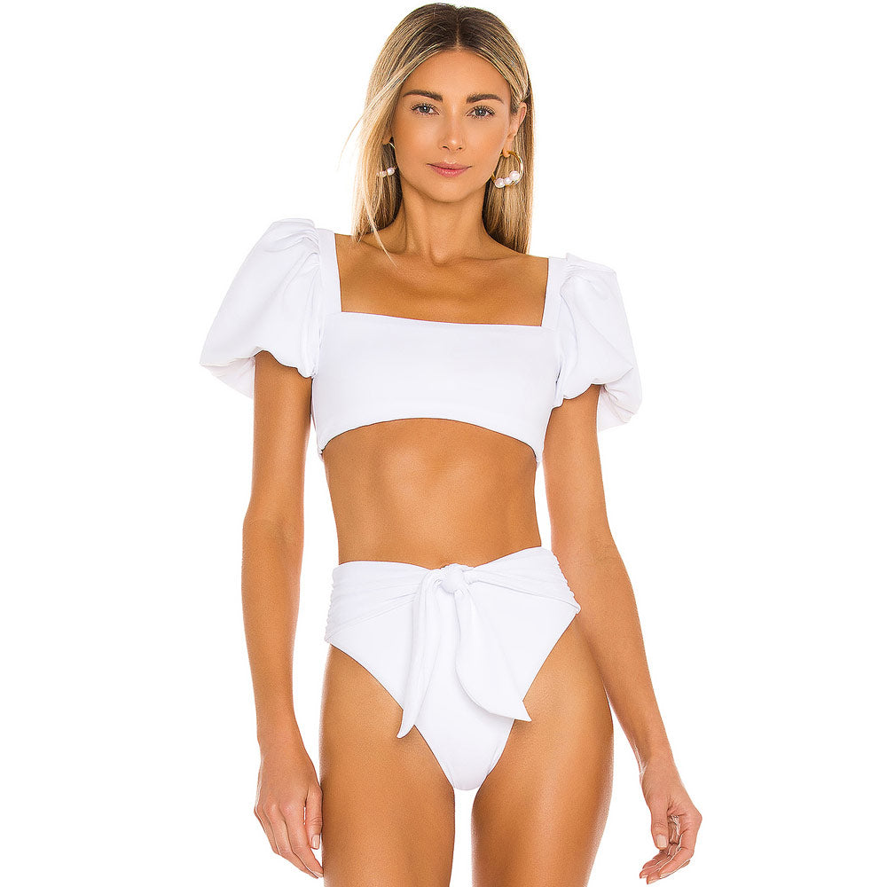 Ultimate High Waist Brazilian Bikini Set with Puff Sleeves & Square Neckline