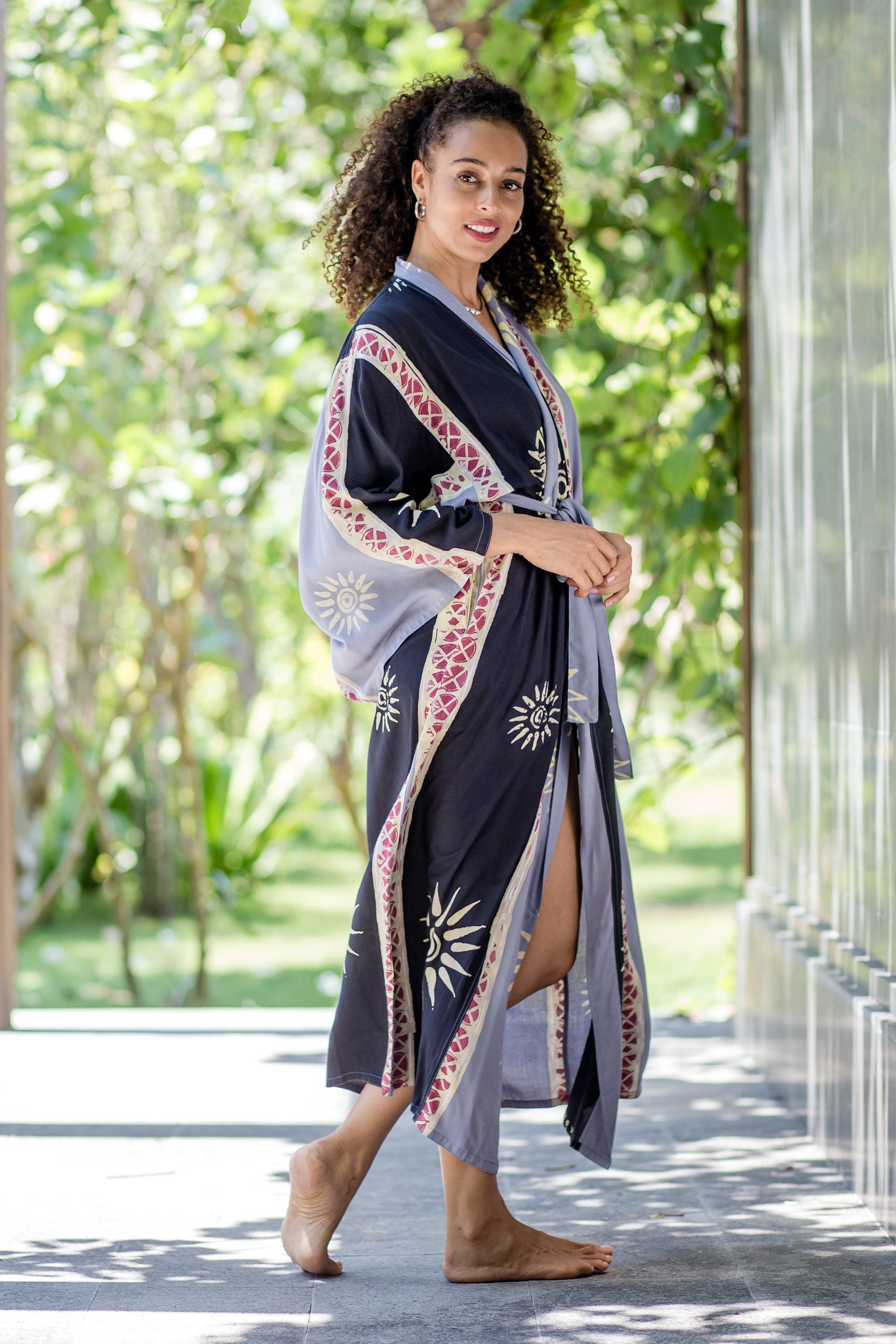 Premium Chakra Burst Batik Rayon Robe - Handcrafted in Bali