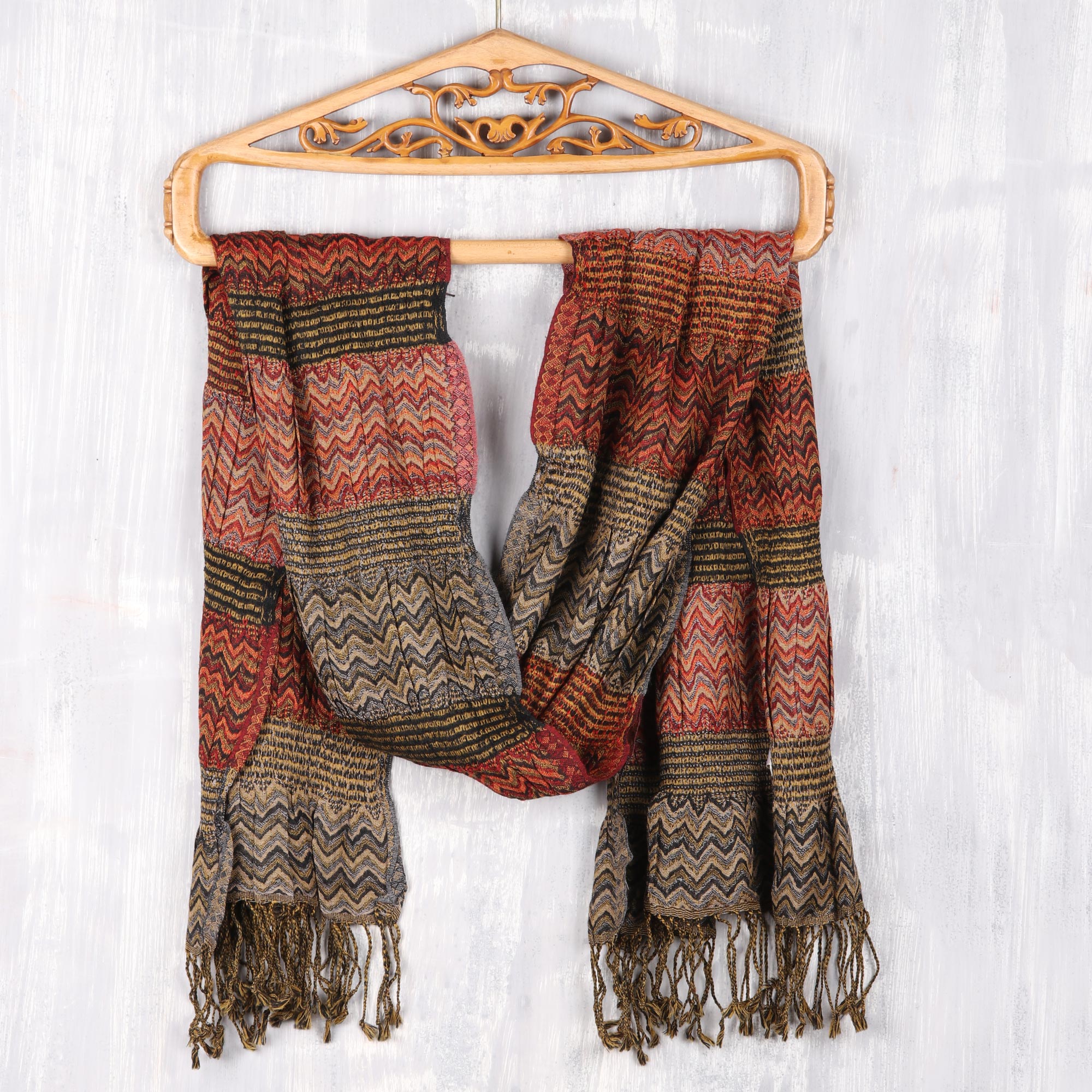 Premium Autumn Waves Wool Scarf - Handcrafted in India