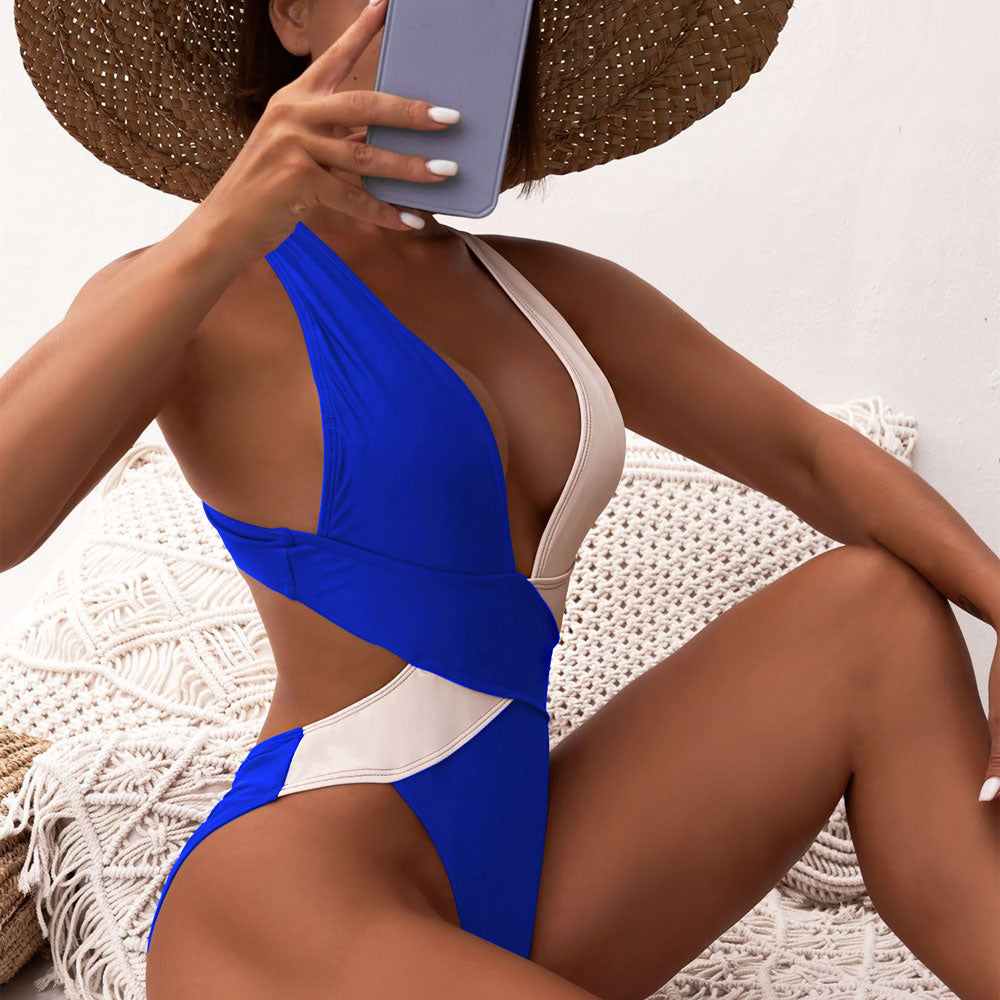 Ultimate Contrast Deep V Brazilian One-Piece Swimsuit - Premium Beachwear