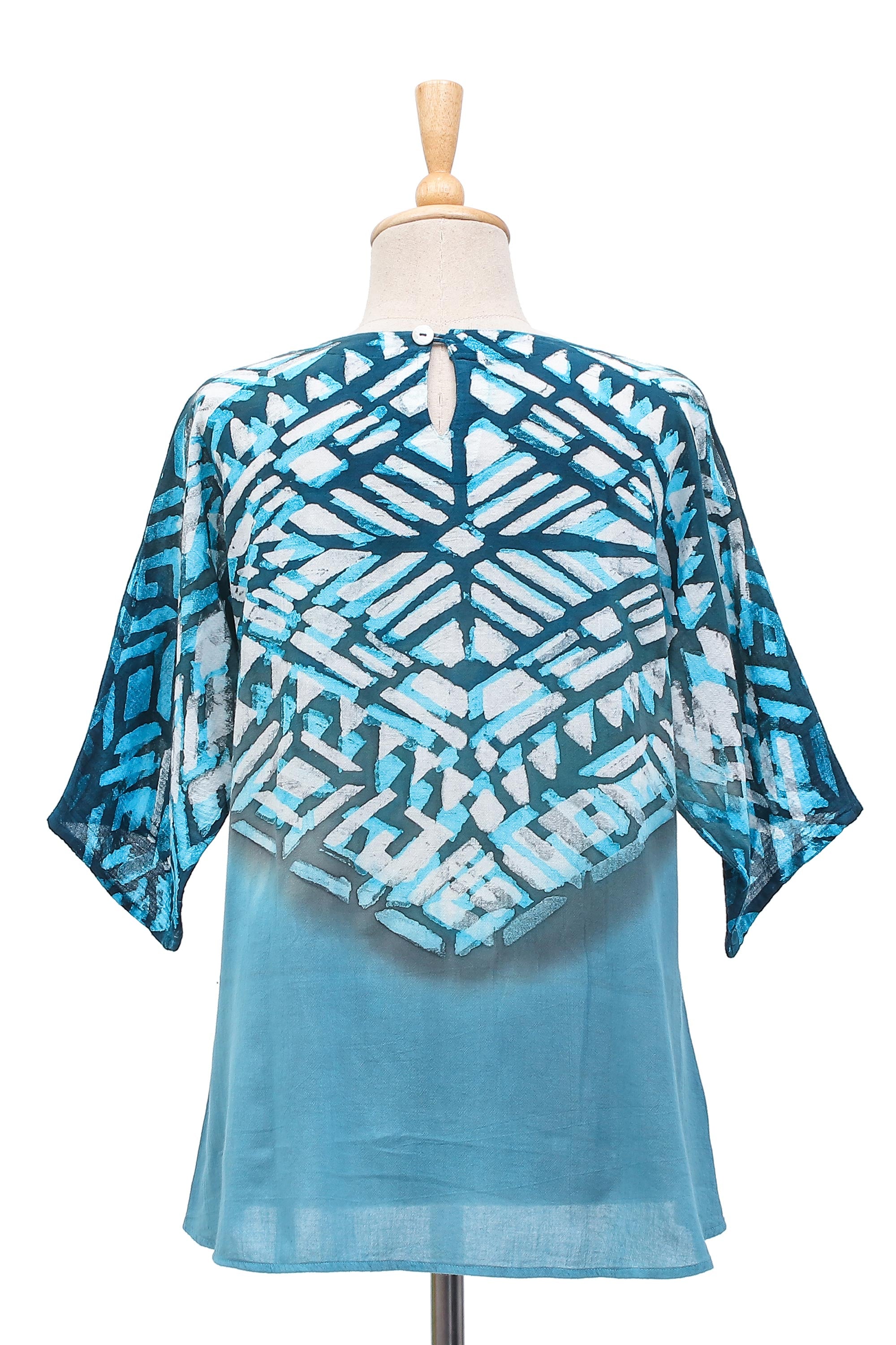 Premium Handcrafted Blue Cotton Batik Blouse - Artisan Made in Thailand