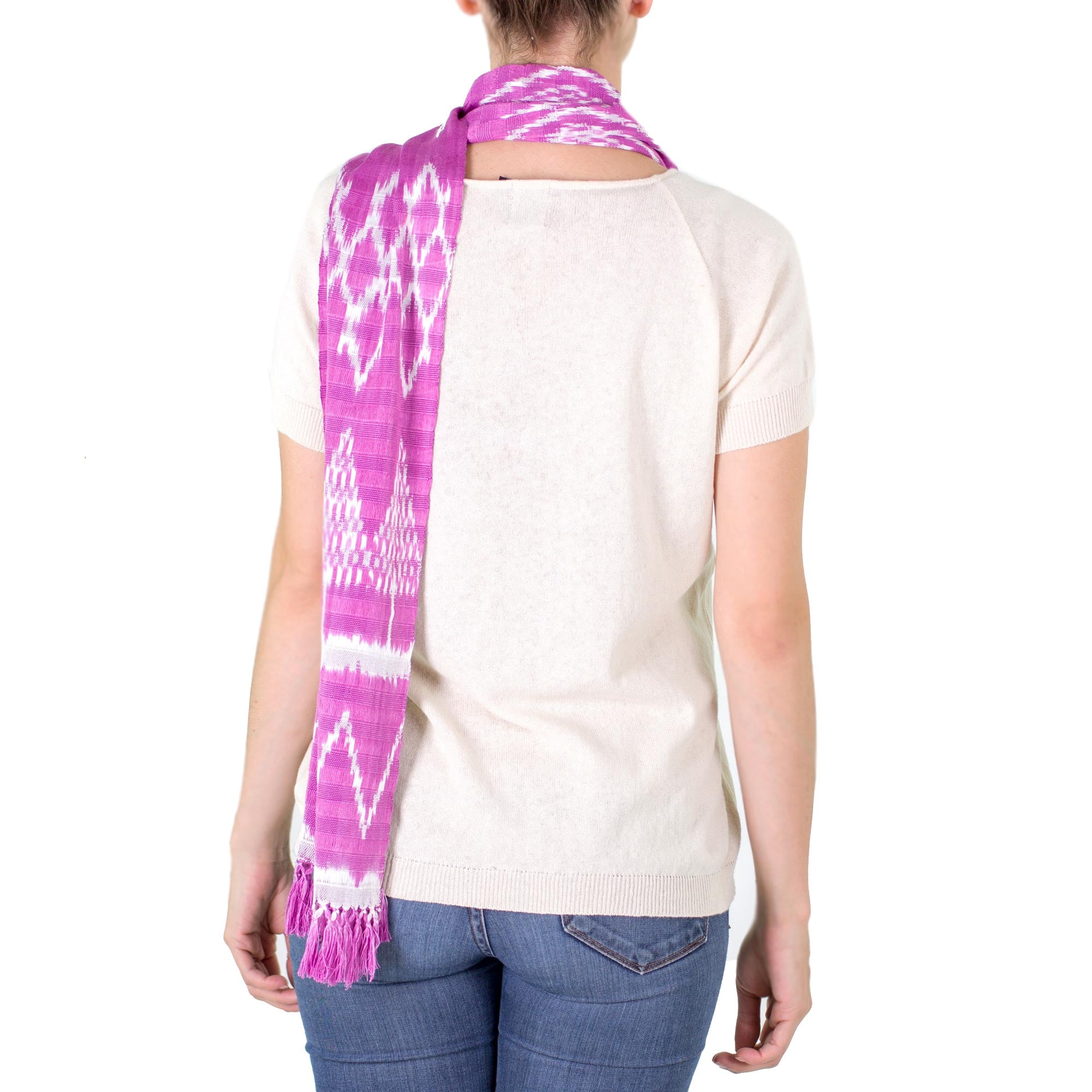 Premium Solola Orchids Fuchsia Cotton Scarf - Handwoven in Guatemala