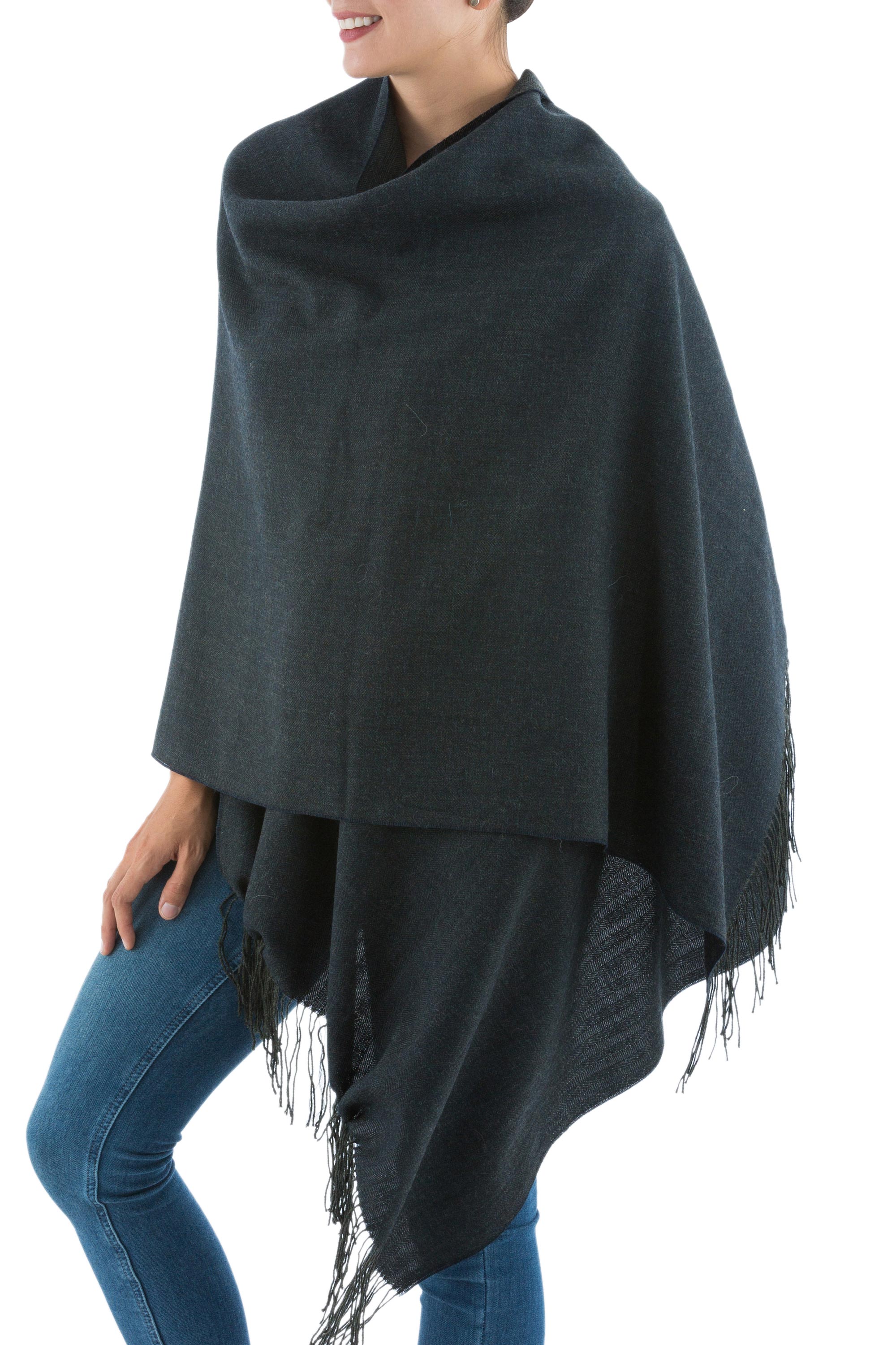 Premium Dark Gray Alpaca Blend Shawl - Handwoven Luxury for Every Occasion