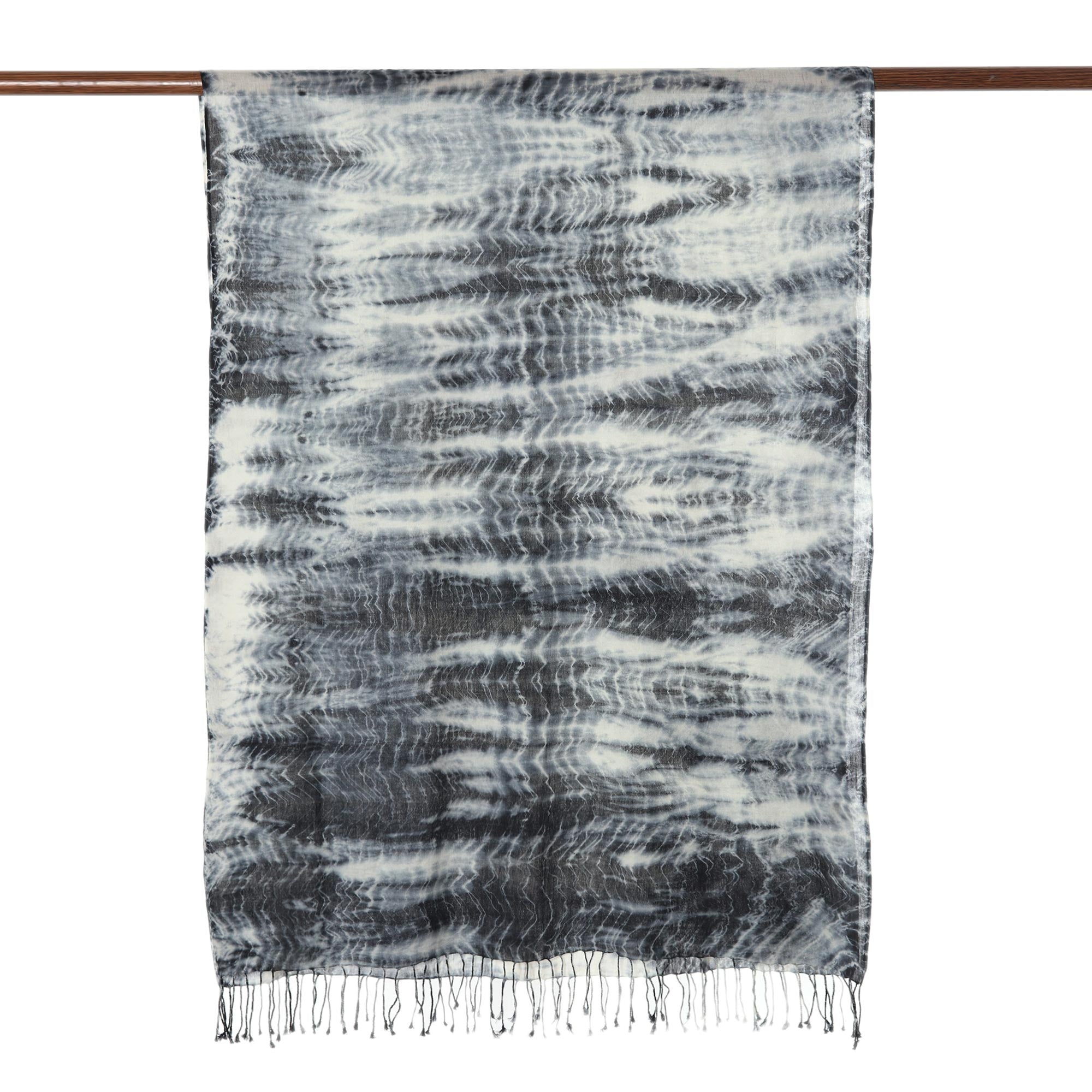 Premium Shibori Cotton Shawl - Black & Ivory | Handcrafted in India