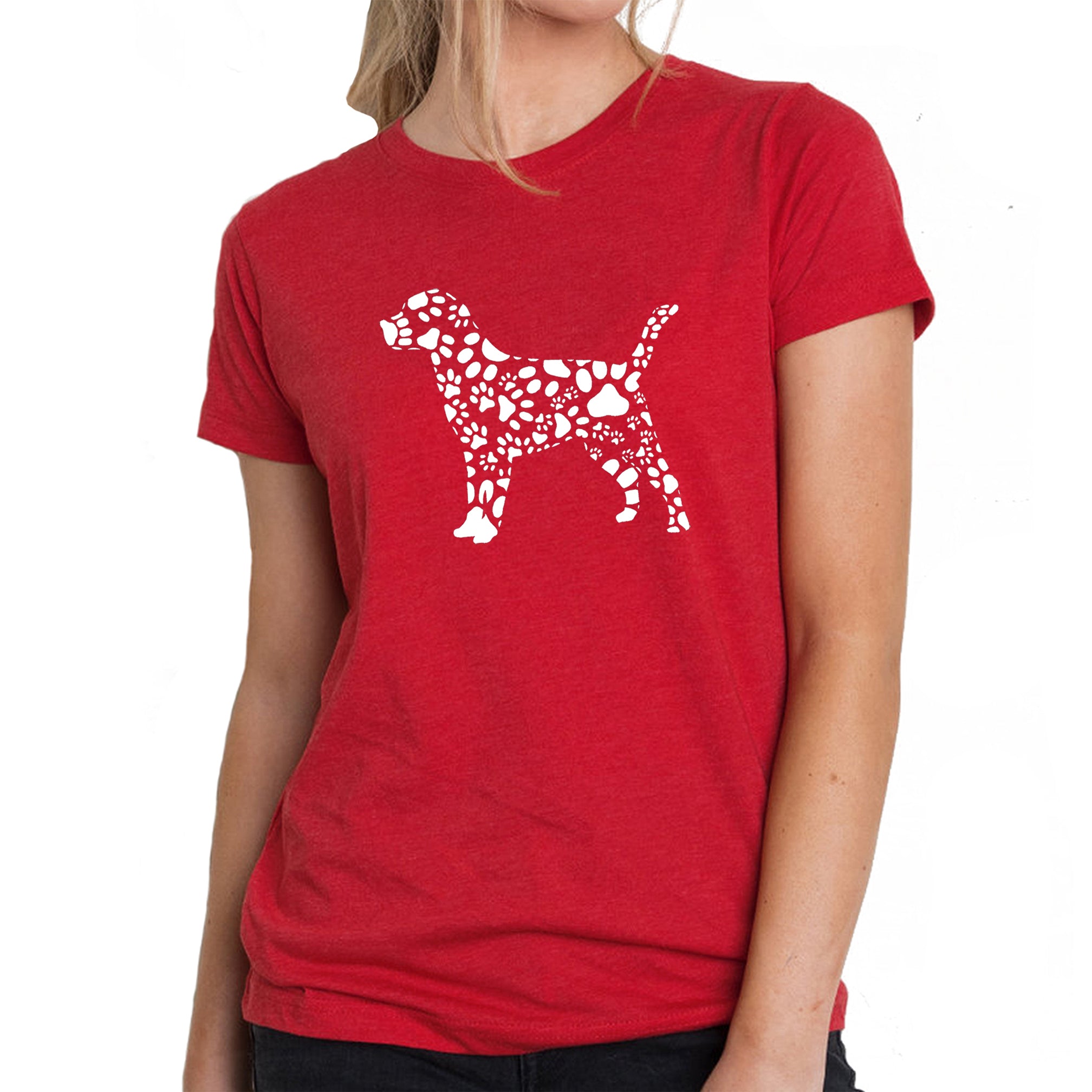 Premium Women's Dog Paw Print Word Art T-Shirt - Ultimate Pet Lover Tee