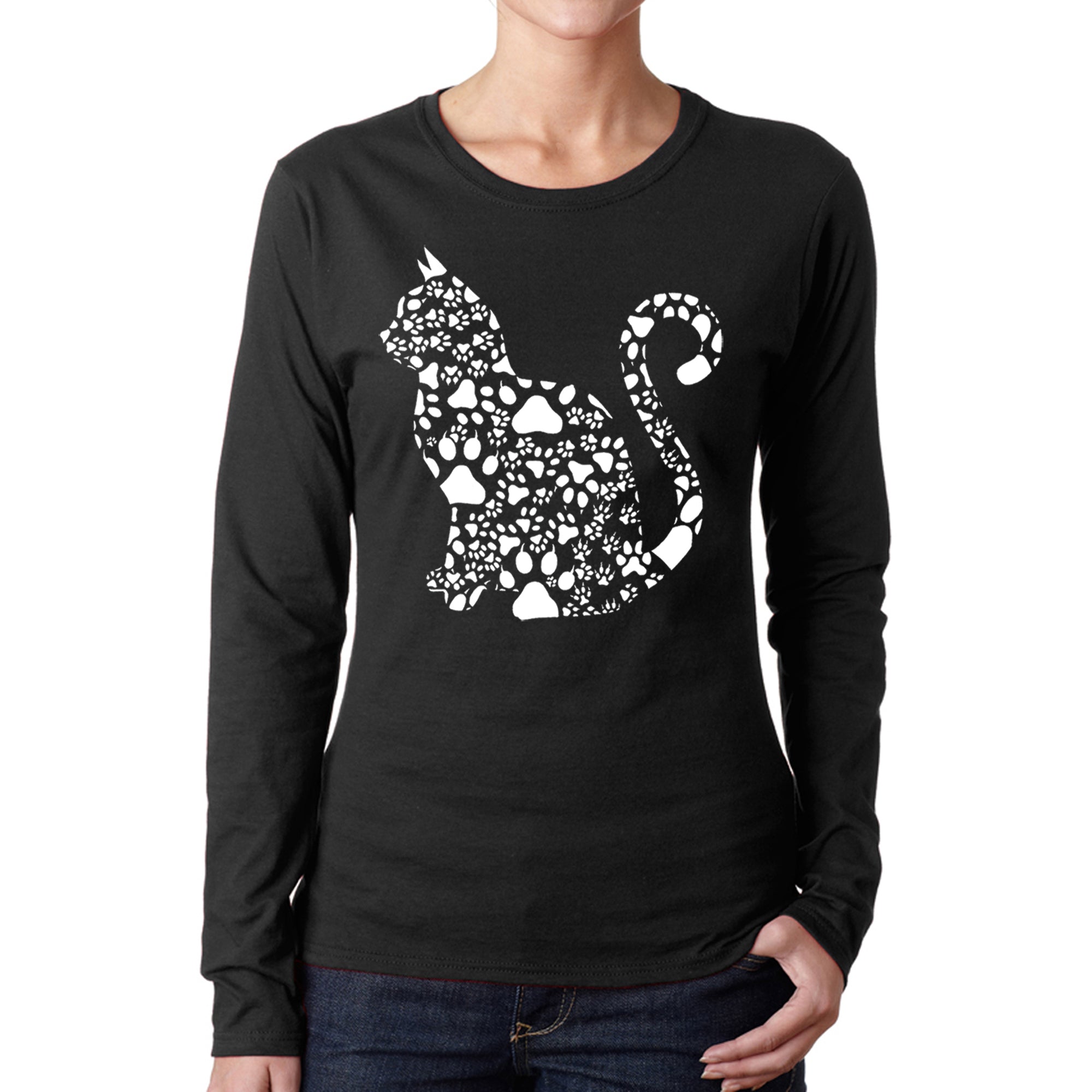 Premium Cat Lover's Long Sleeve Tee - Unique Paw Print Design