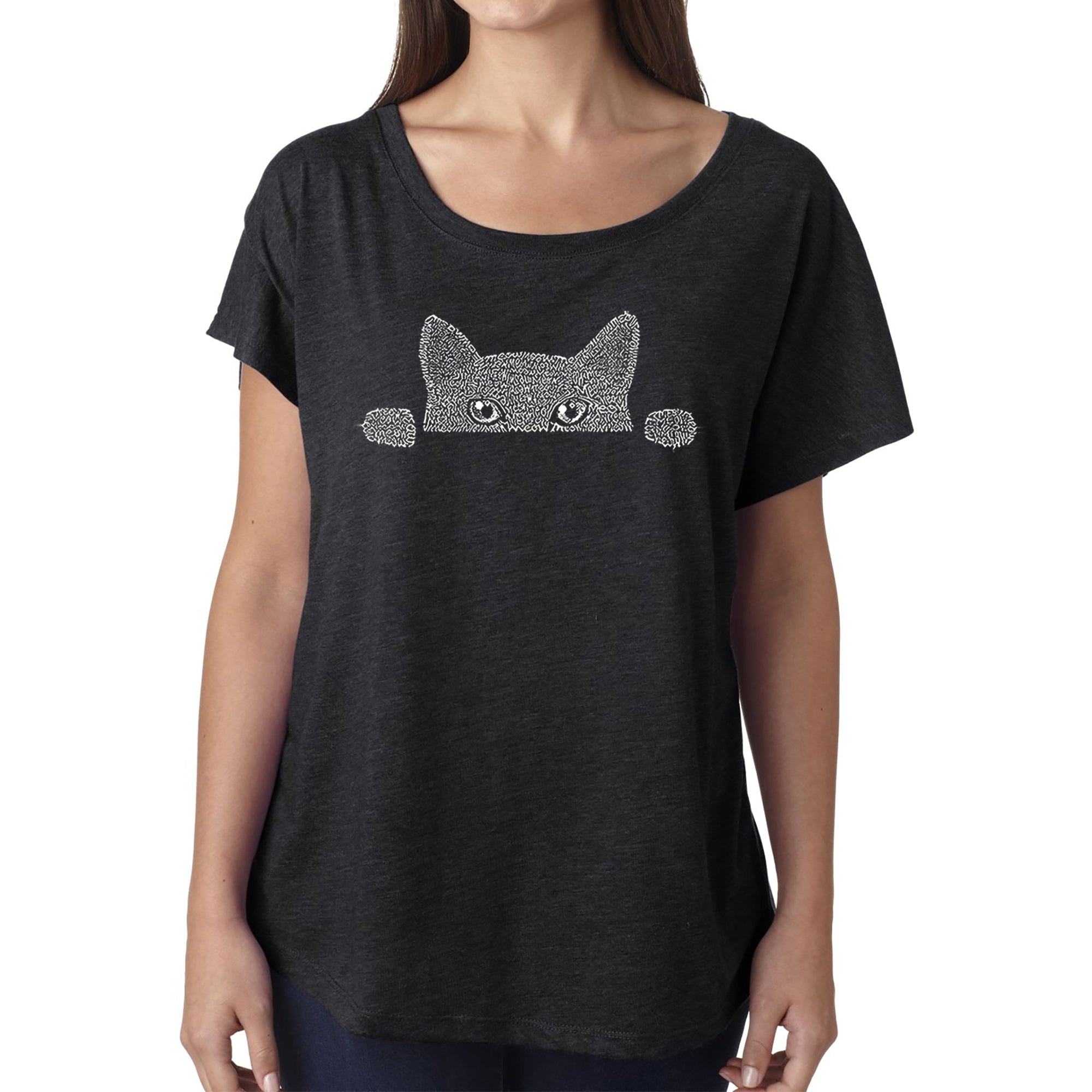 Premium Peeking Cat - Women's Loose Fit Dolman Cut Word Art Tee