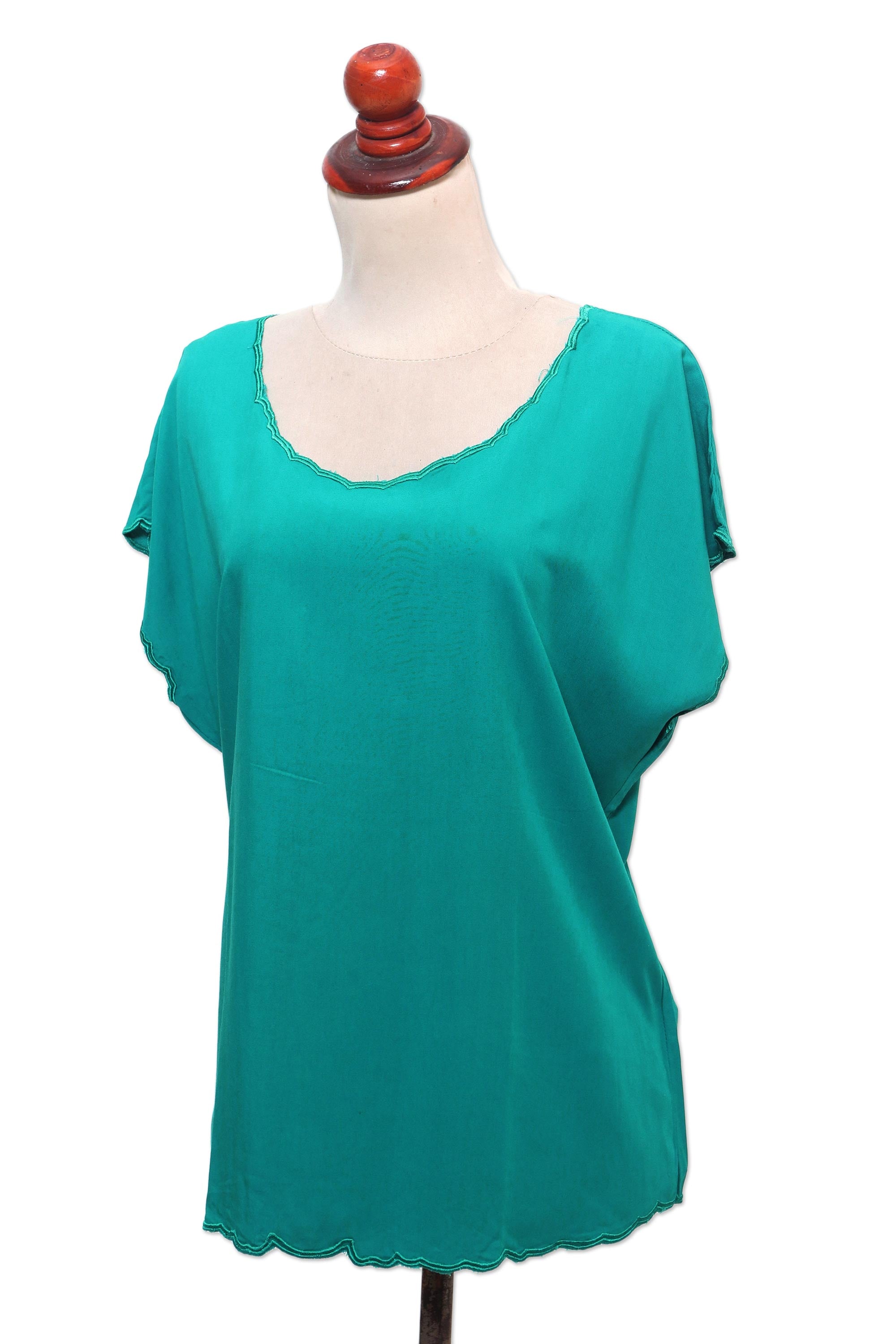 Premium Timeless Tee - Green Short-Sleeved Rayon Blouse by Made Suciati