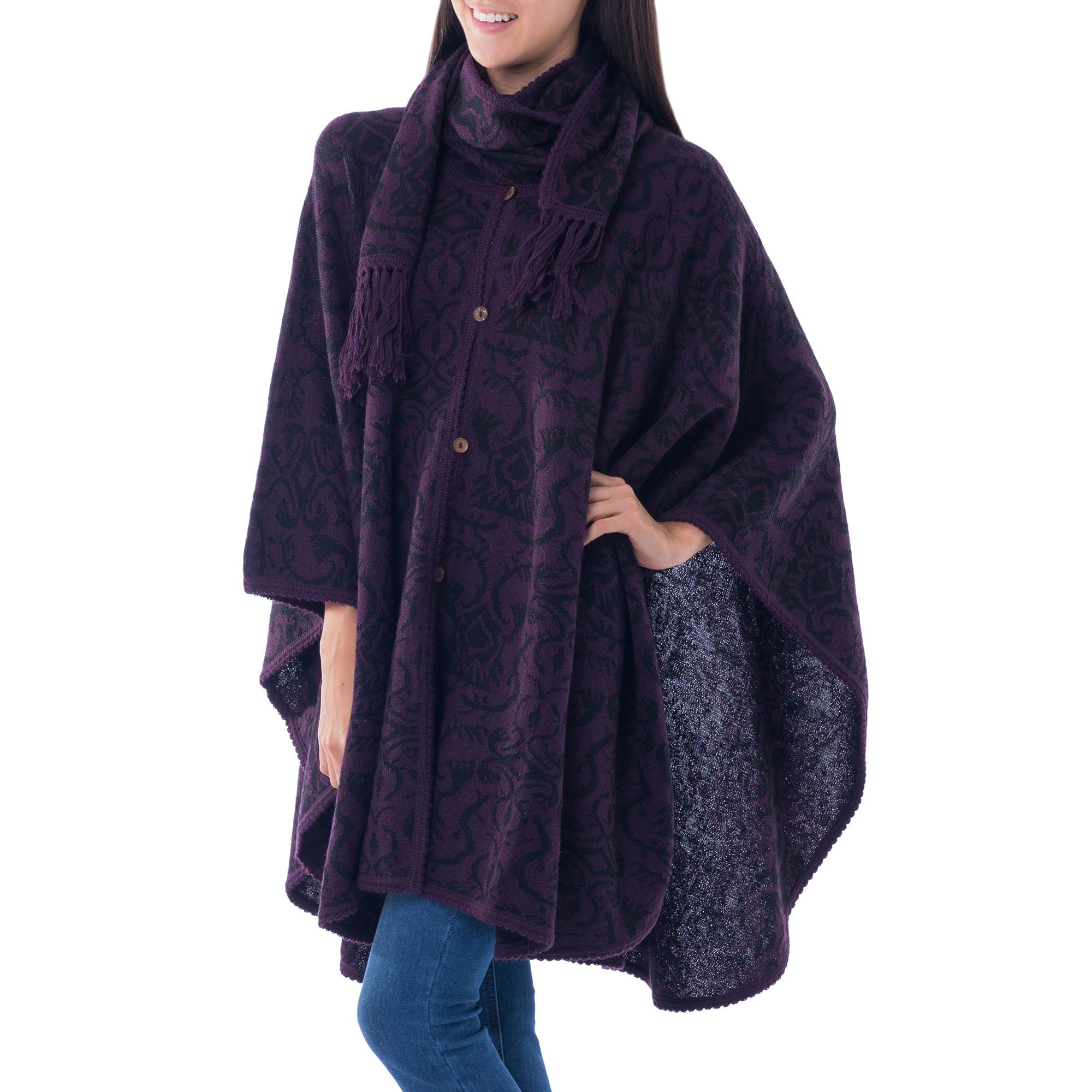 Premium Purple Alpaca Blend Ruana Cloak - Handmade in Peru