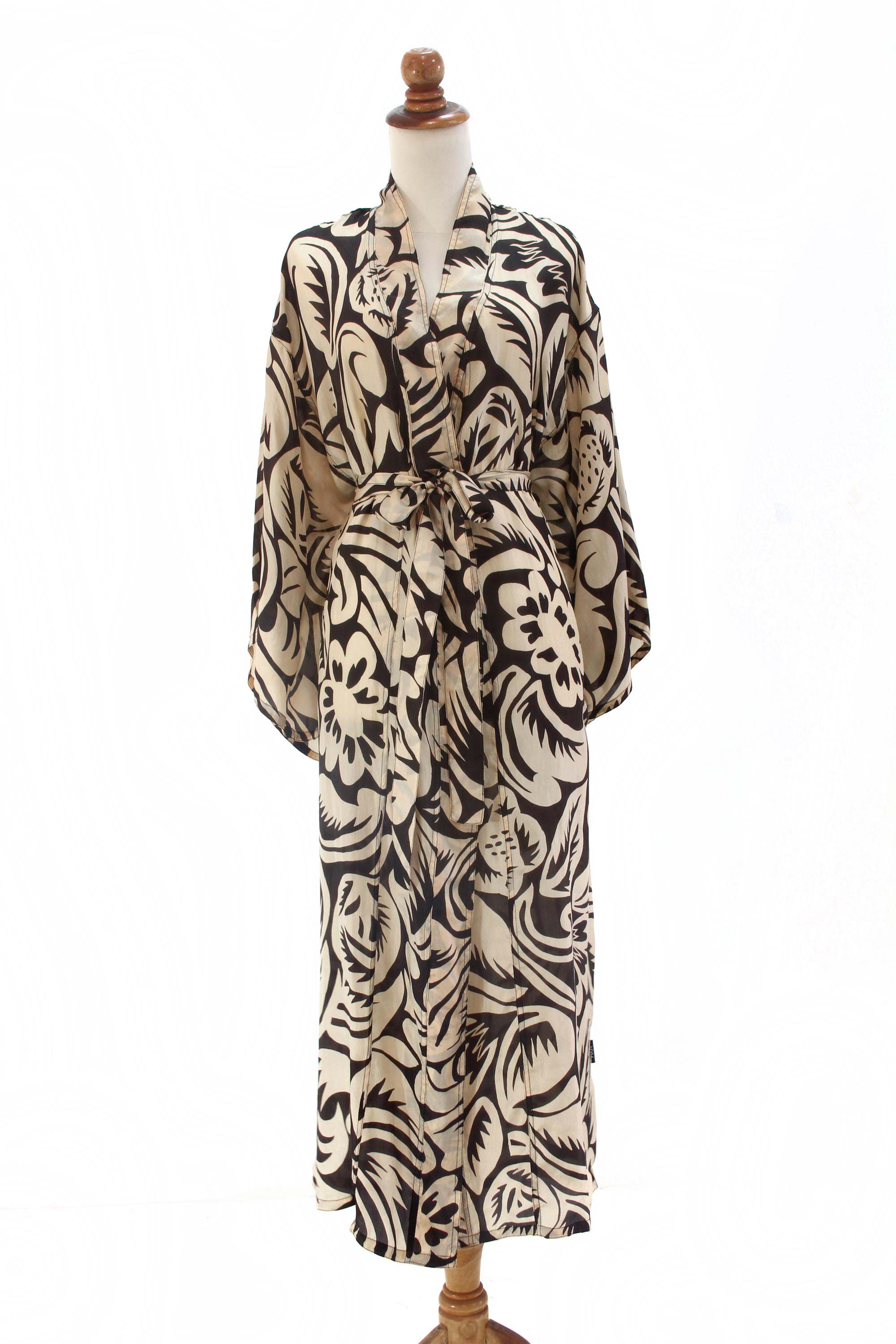 Premium Black Hibiscus Silk Robe - Ultimate Tropical Elegance