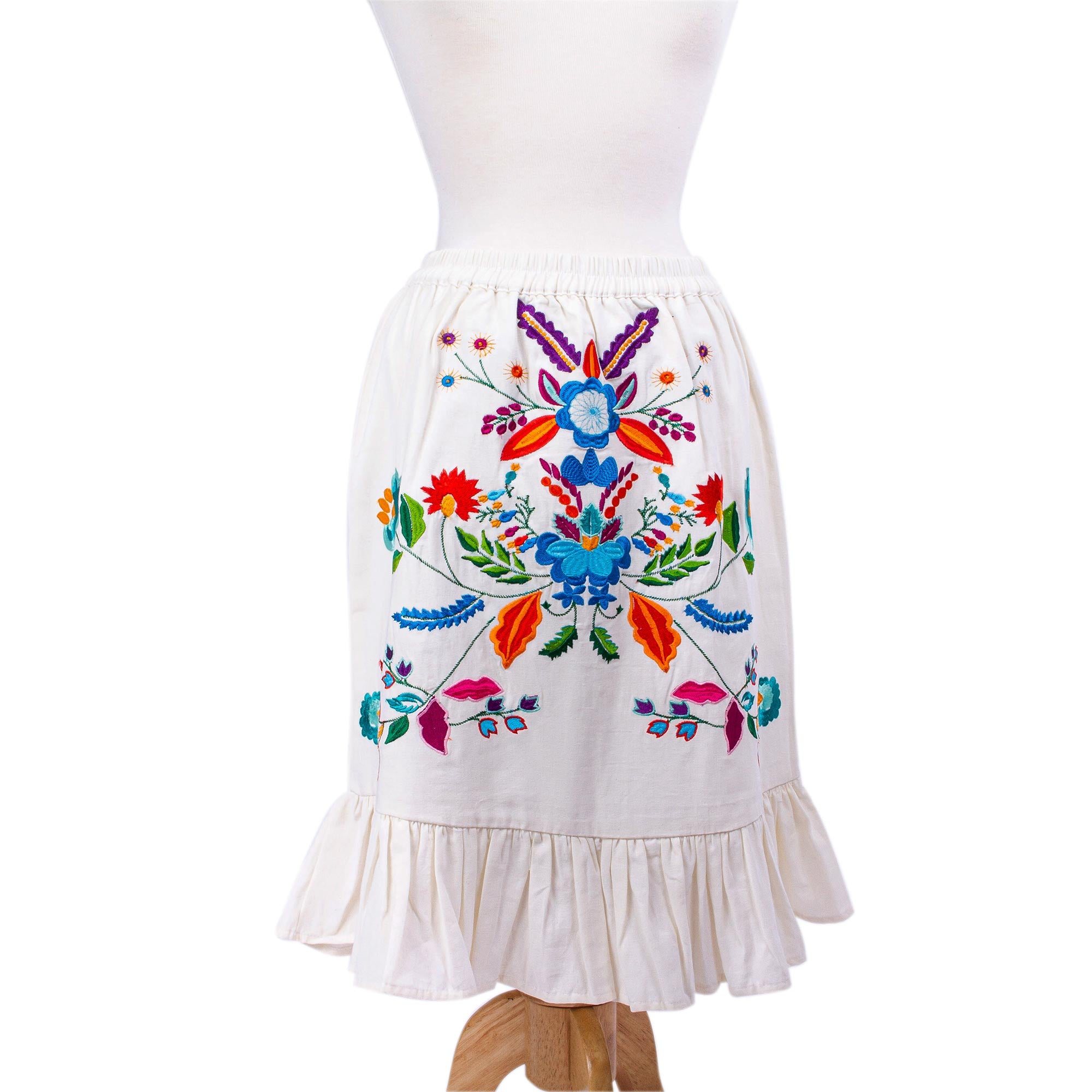 Premium Handcrafted Oaxaca Embroidered Cotton Skirt - Vibrant Floral Design