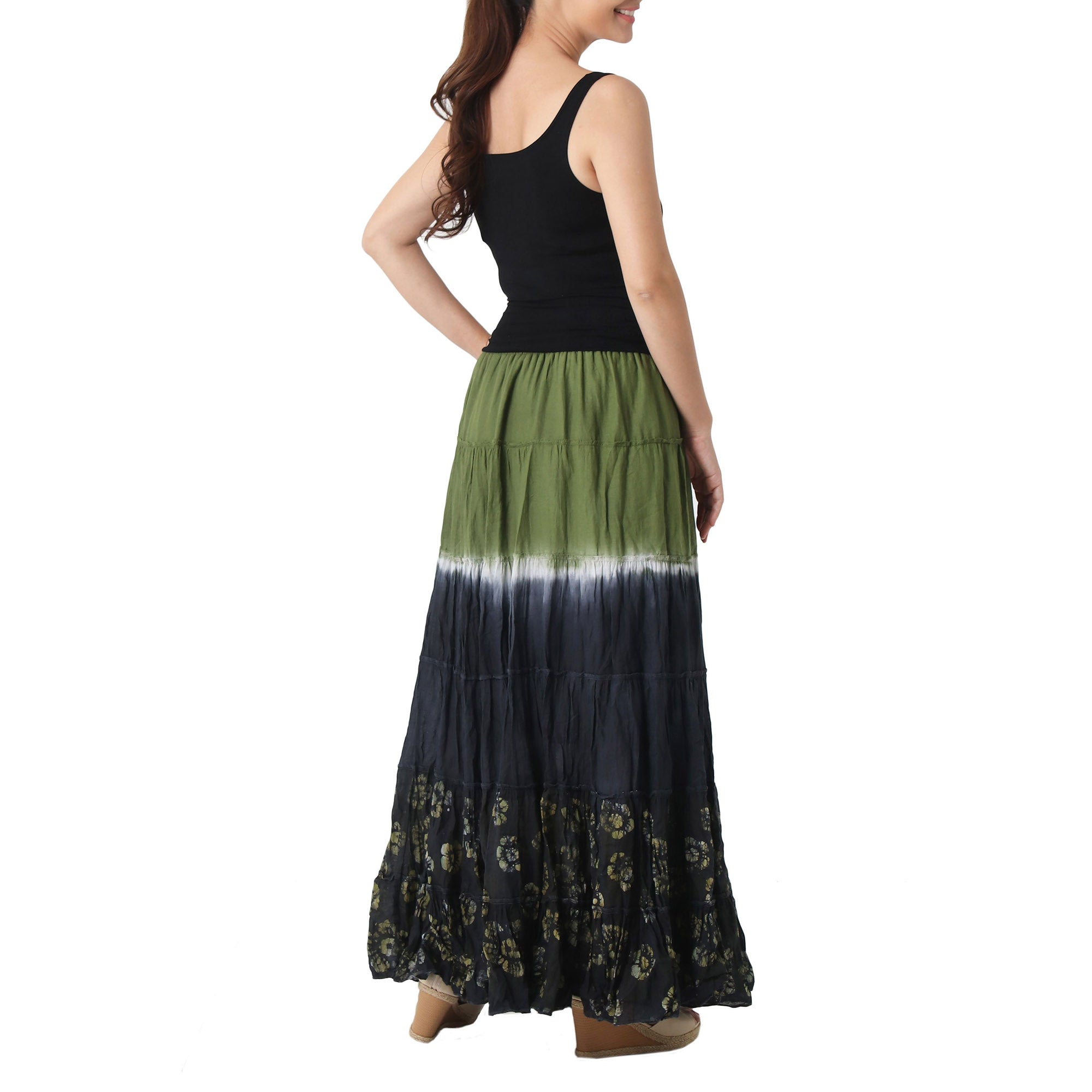 Premium Handmade Batik Cotton Skirt - Olive Black & Green