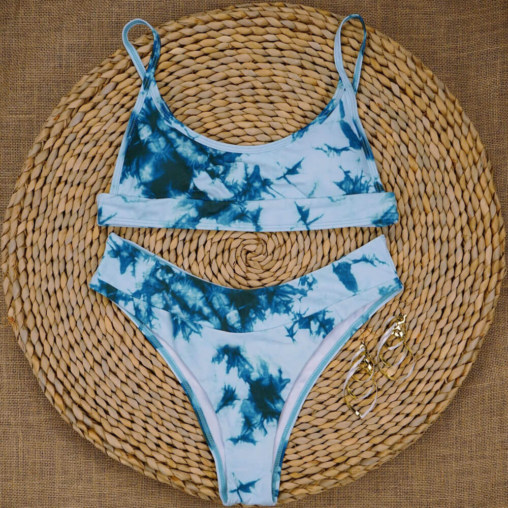 Premium Bicolor Tie Dye High Cut Bralette Brazilian Bikini Set