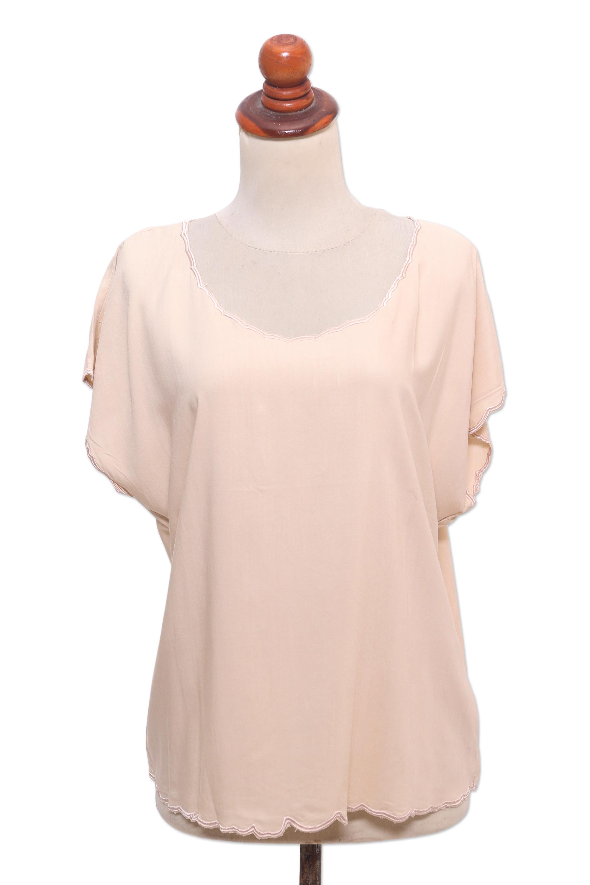 Premium Timeless Tee: Ivory Rayon Blouse with Artisan Embroidery