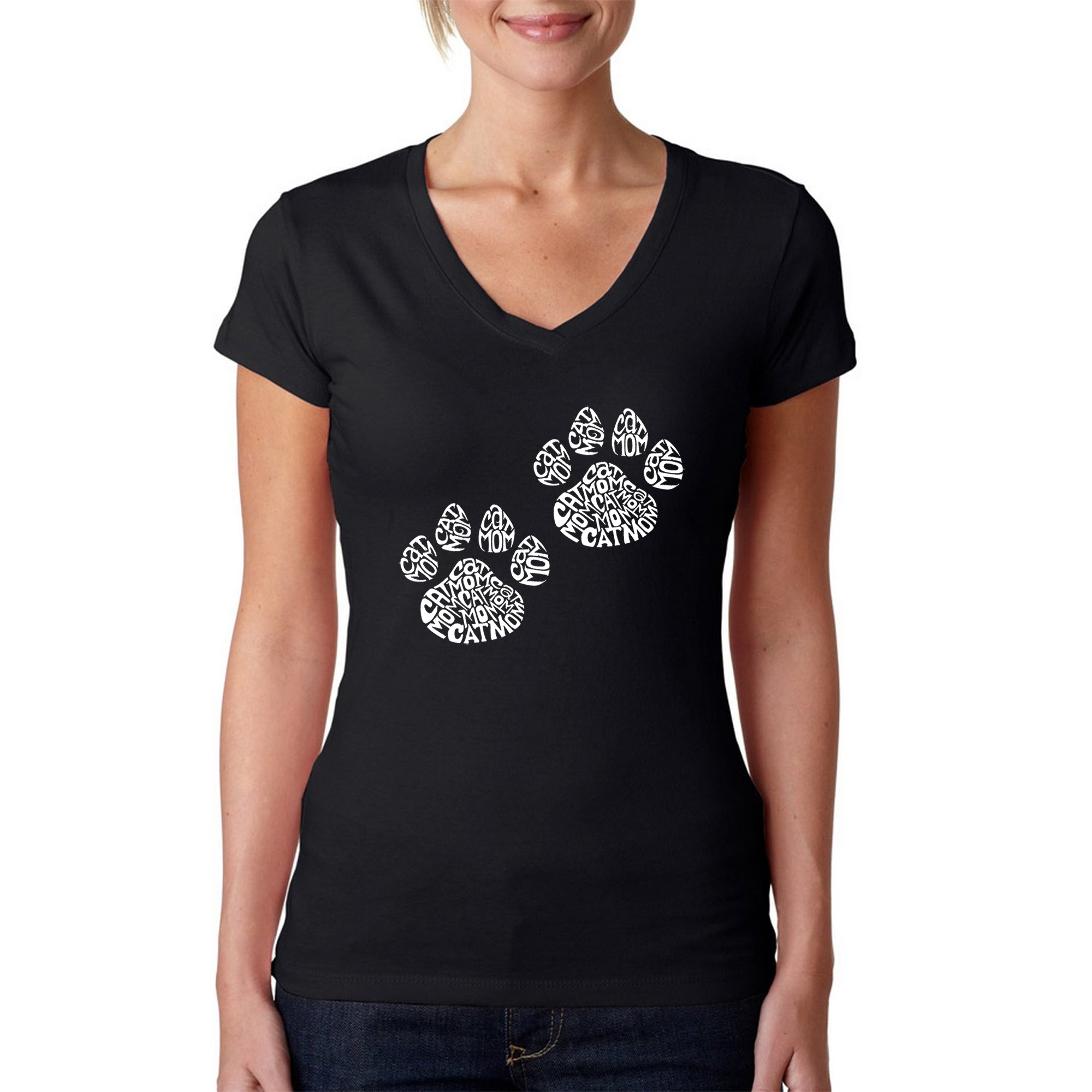 Premium Cat Mom - Women's V-Neck Word Art Tee