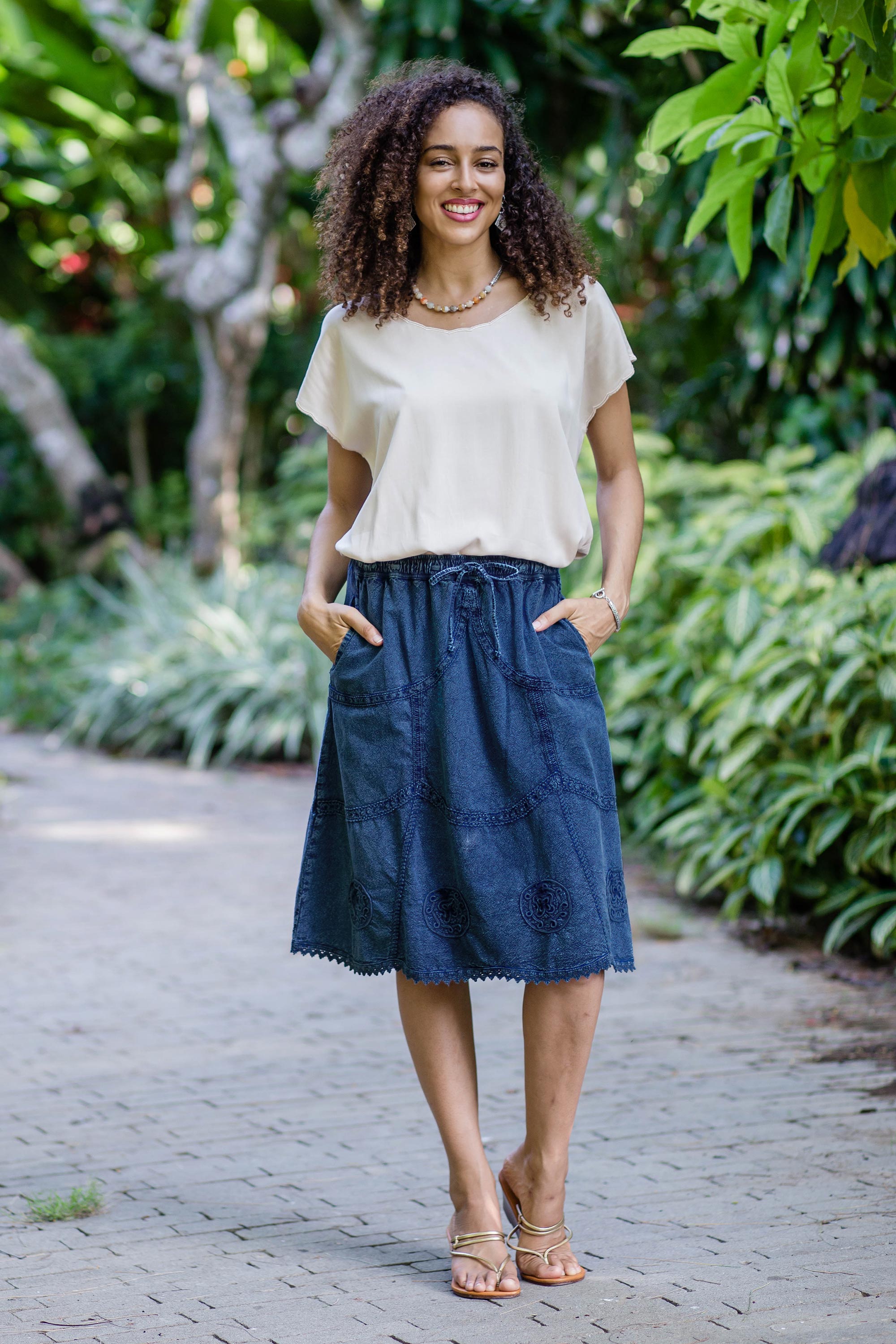 Premium Blue Cotton Lace-Trimmed Skirt - Ultimate Comfort & Style