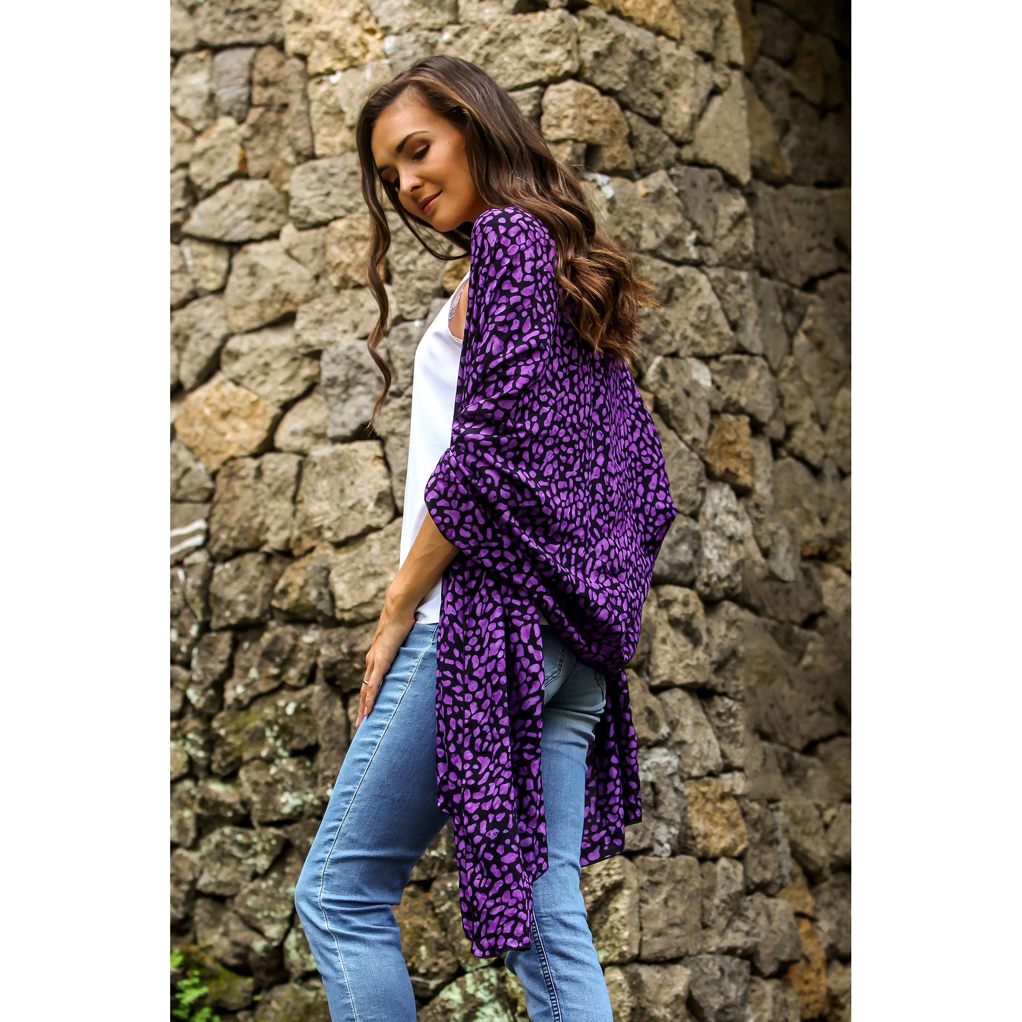 Premium Amethyst Rayon Batik Shawl - Handcrafted Beach Pebble Design