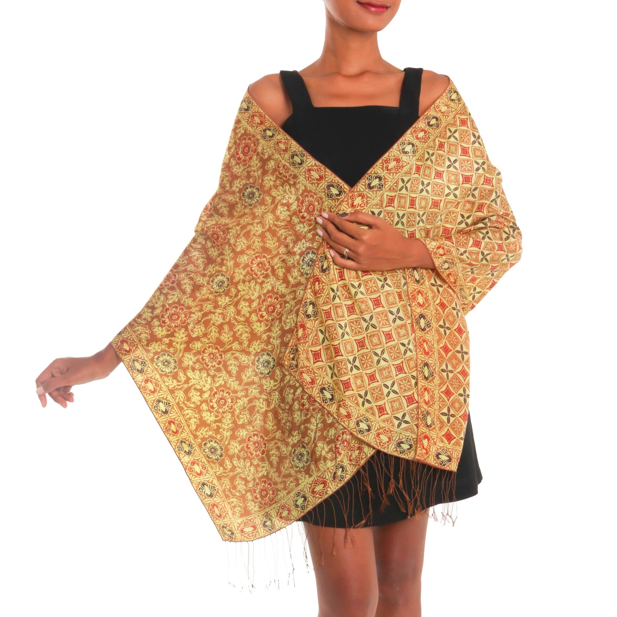 Premium Truntum Forest Ginger Batik Silk Shawl - Handcrafted in Bali