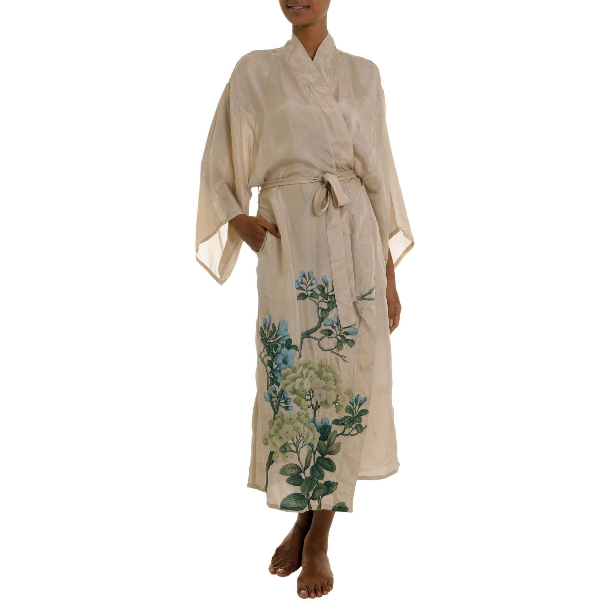 Premium Azure Blossoms Silk Robe - Ultimate Luxury