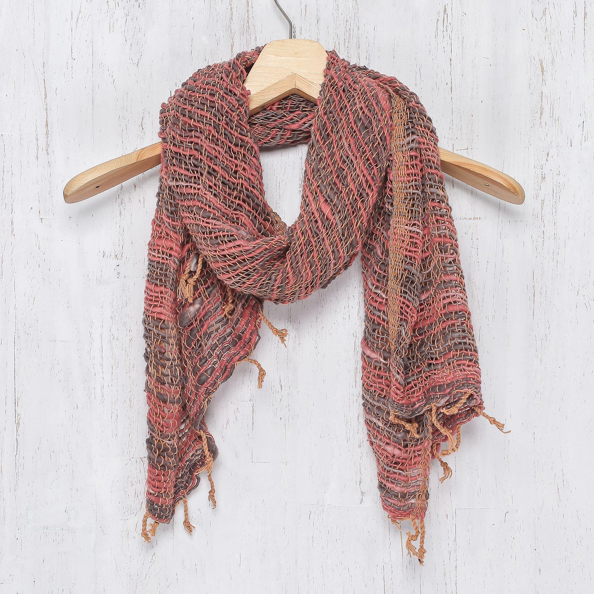 Premium Handwoven Thai Cotton Scarf – Red & Grey